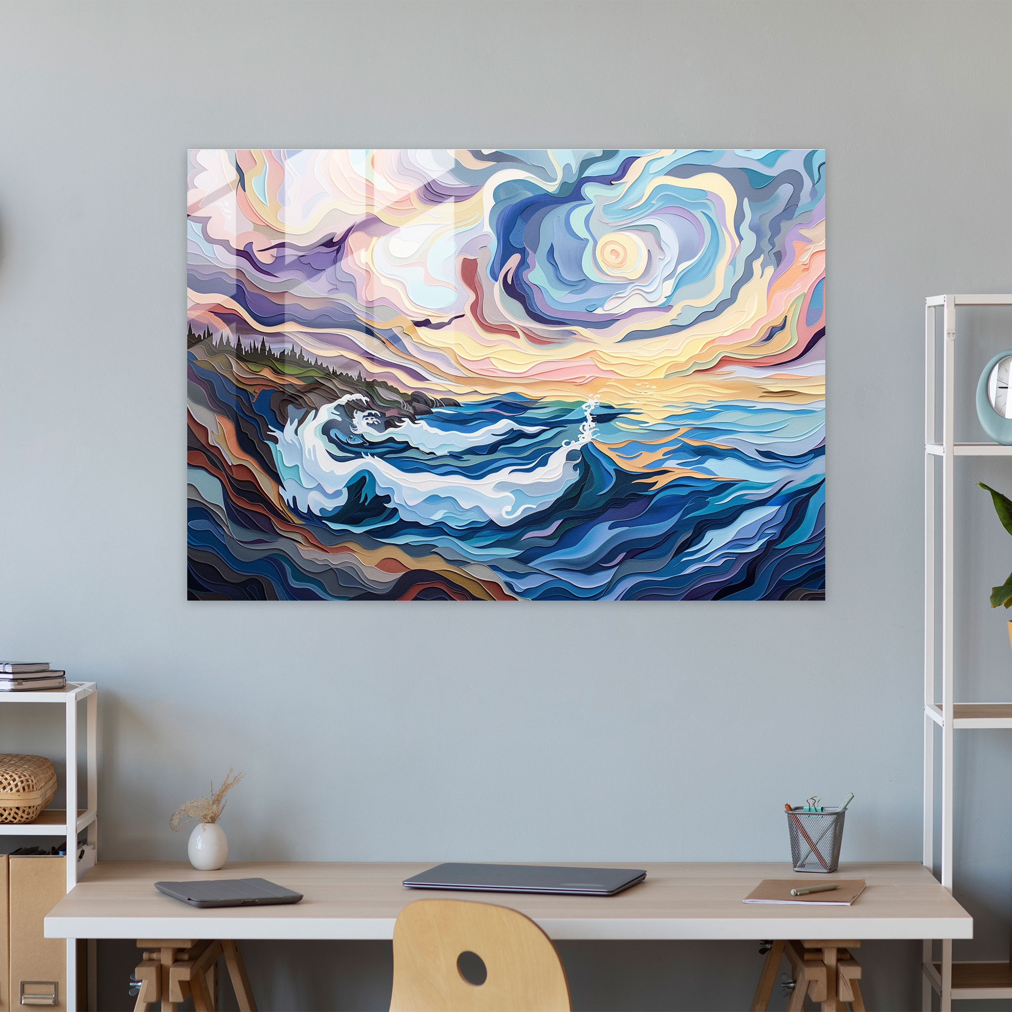 Dynamic Seascape Post-Impressionism Glass Print - Post-Impressionism, Home Decoration, Glass Art, Post-Impressionism