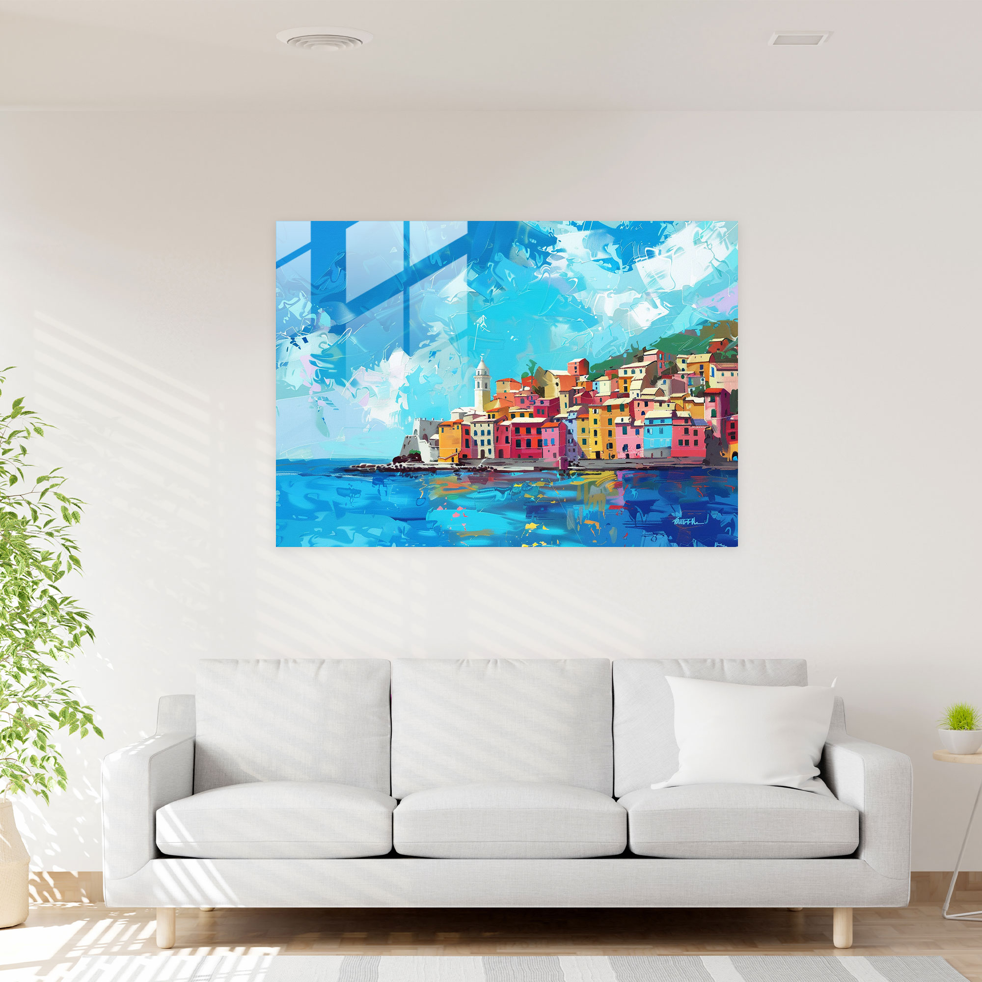 Seaside Town Glass Wall Art - Post-Impressionism, Modern Art, Post-Impressionism, Home Decoration