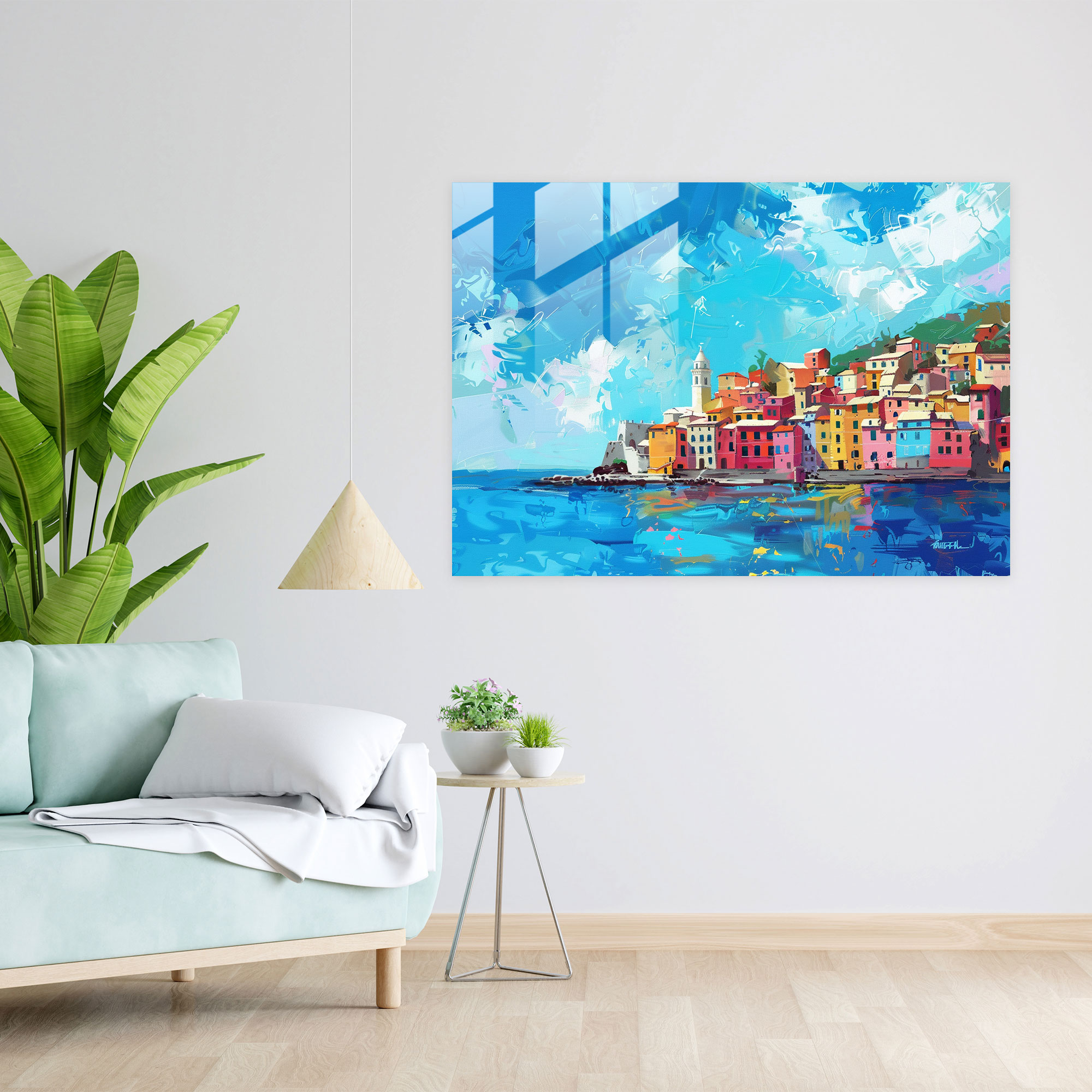 Seaside Town Glass Wall Art - Post-Impressionism, Modern Art, Post-Impressionism, Home Decoration