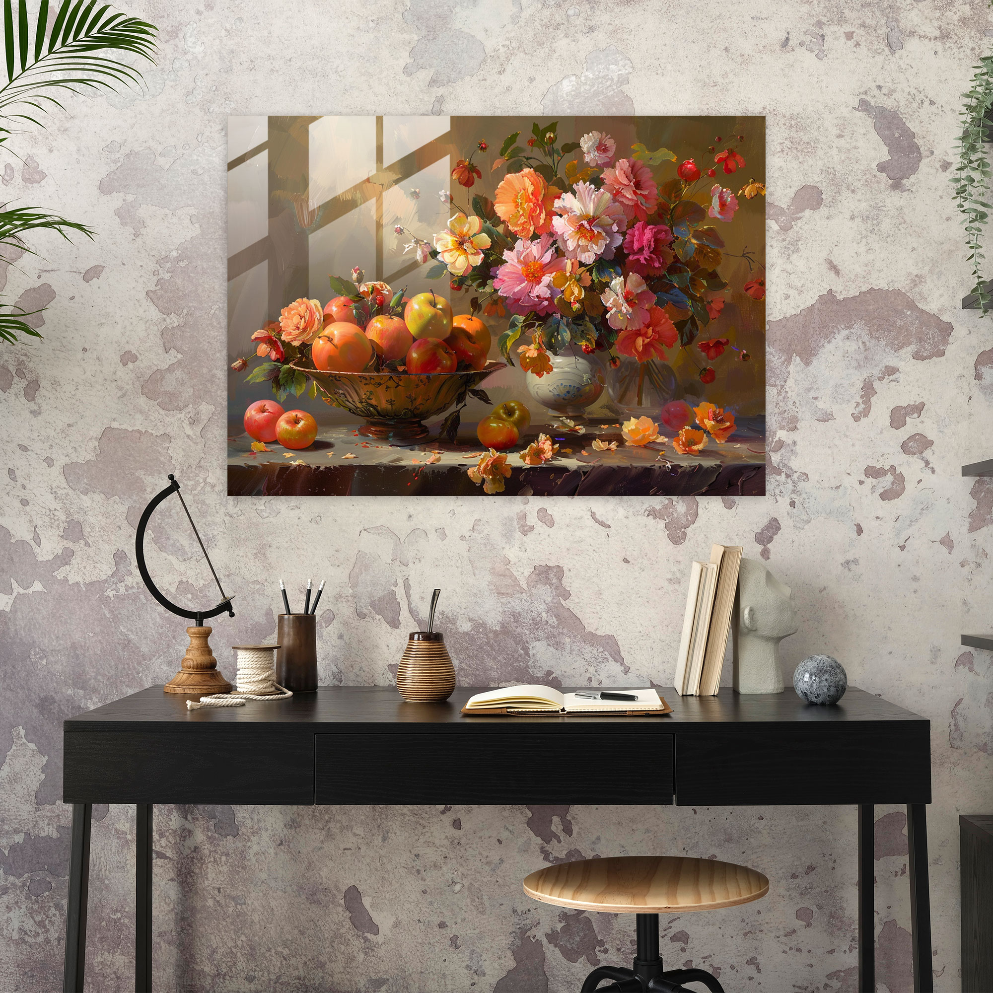 Fruit And Flowers Glass Print - Post-Impressionism, Post-Impressionism, Glass Print, Home Decoration