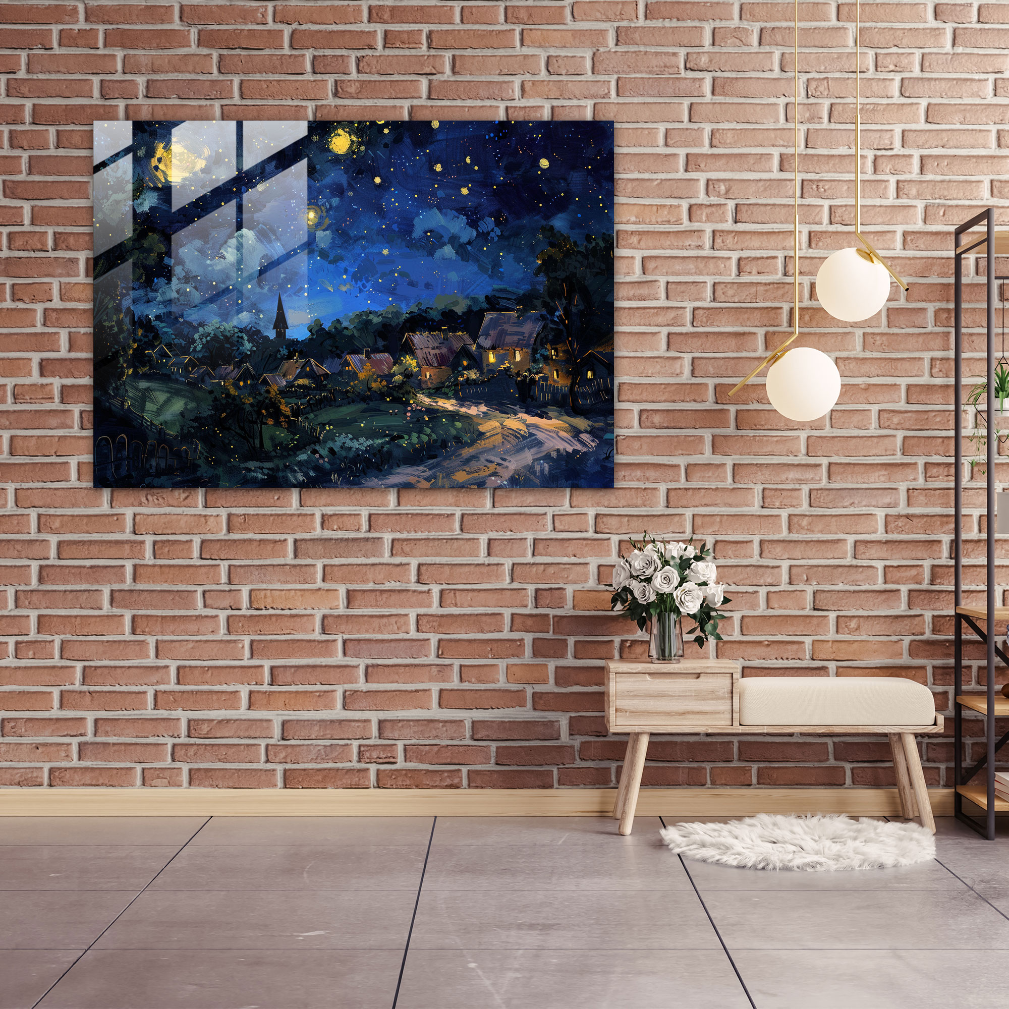 Post-Impressionism Starry Night Glass Wall Art - Post-Impressionism, Glass Art, Modern Art, Glass Wall Art