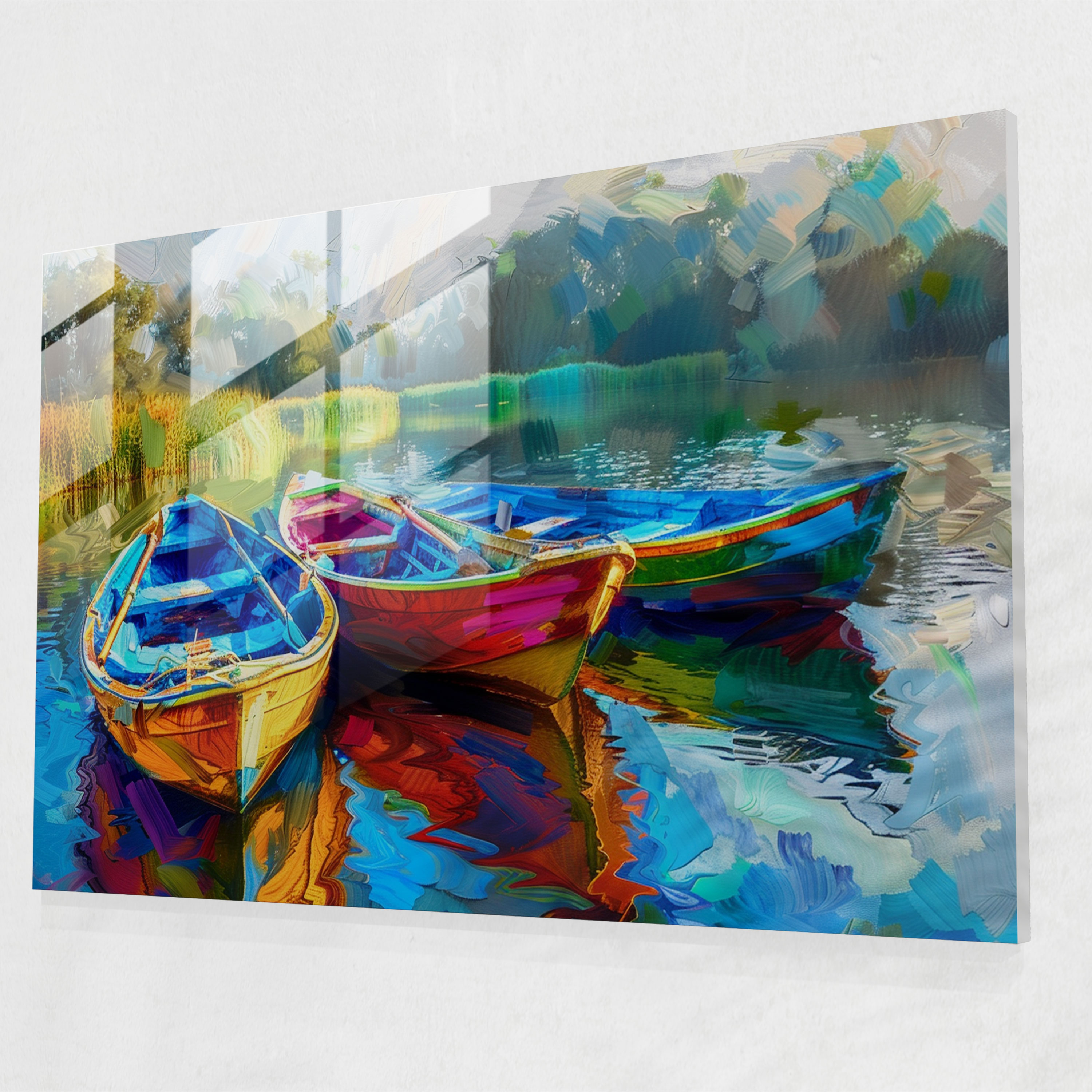 Post-Impressionism Boats Glass Wall Art - Post-Impressionism, Home Decoration, Modern Art, Glass Wall Art