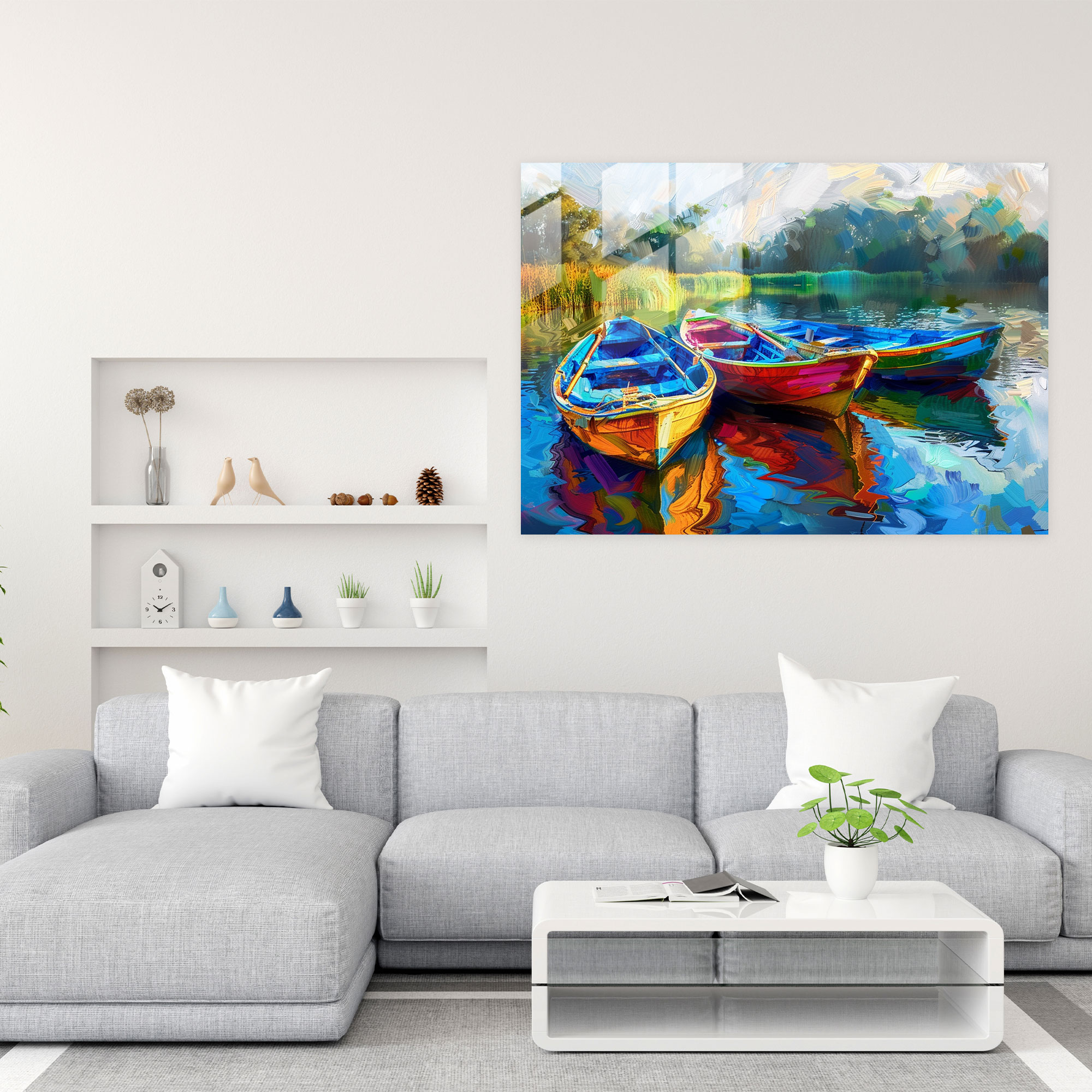Post-Impressionism Boats Glass Wall Art - Post-Impressionism, Home Decoration, Modern Art, Glass Wall Art
