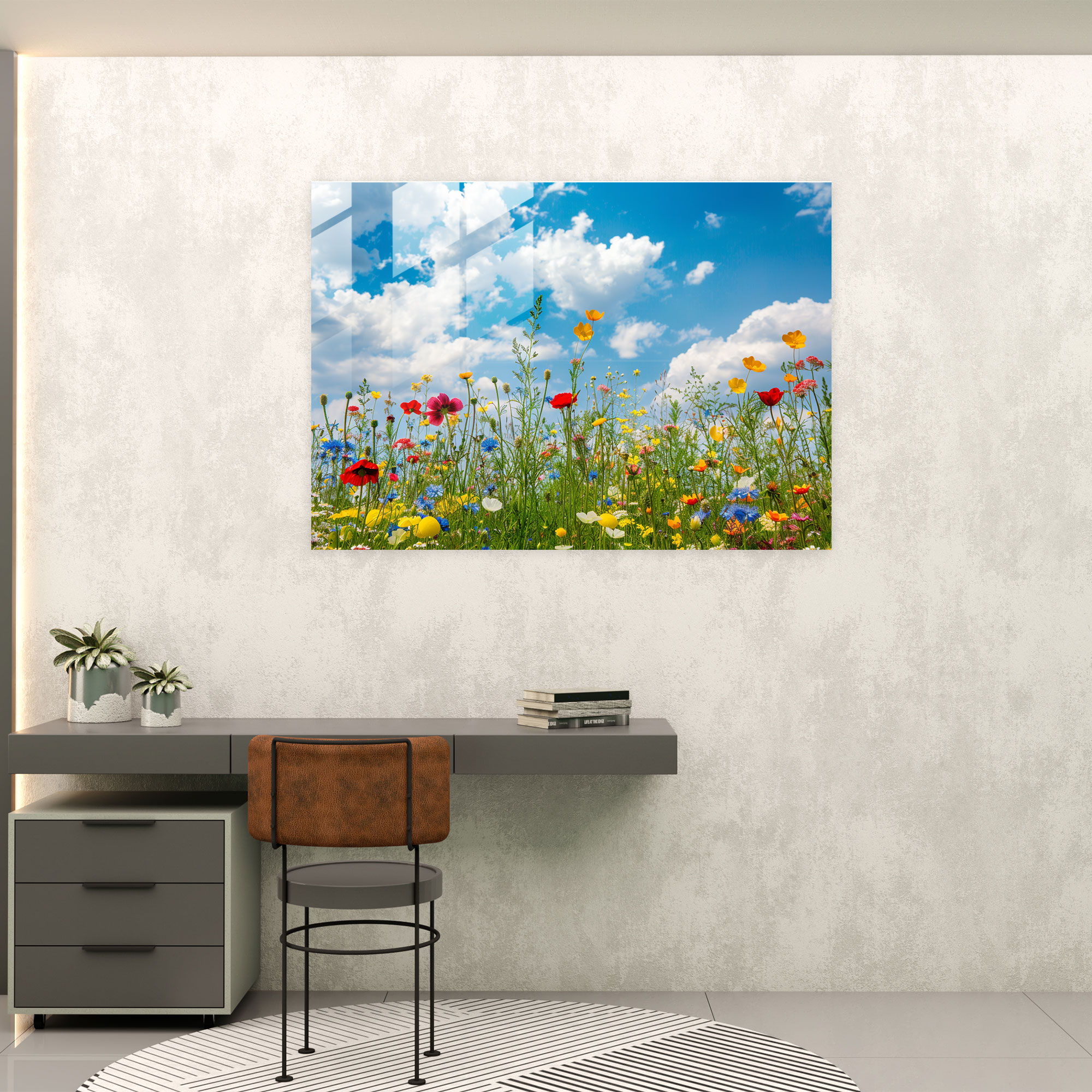 Post-Impressionism Flower Field Glass Wall Art - Post-Impressionism, Home Decoration, Wall Decoration, Glass Wall Art