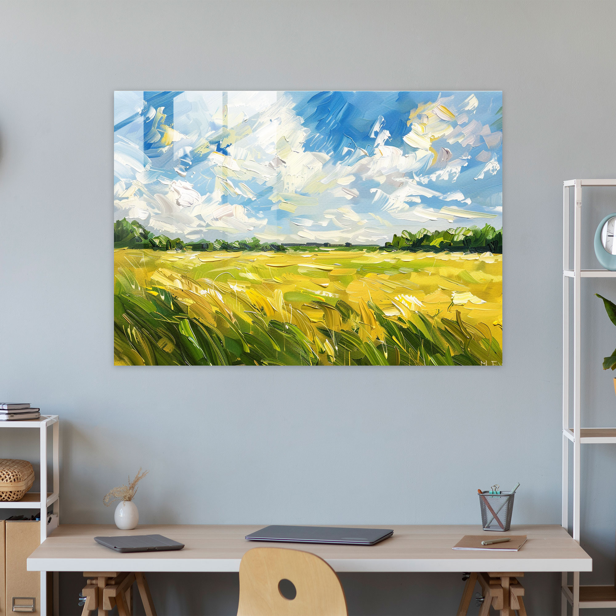 Sunlit Field Glass Wall Art - Post-Impressionism, Glass Art, Modern Art, Wall Decoration