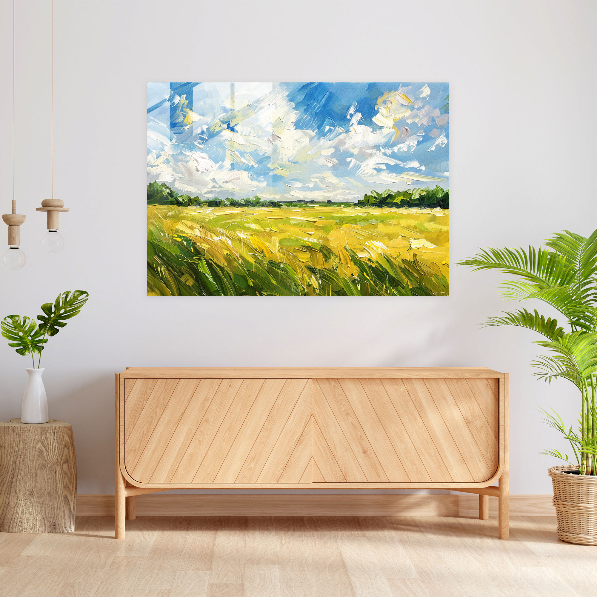 Sunlit Field Glass Wall Art - Post-Impressionism, Glass Art, Modern Art, Wall Decoration