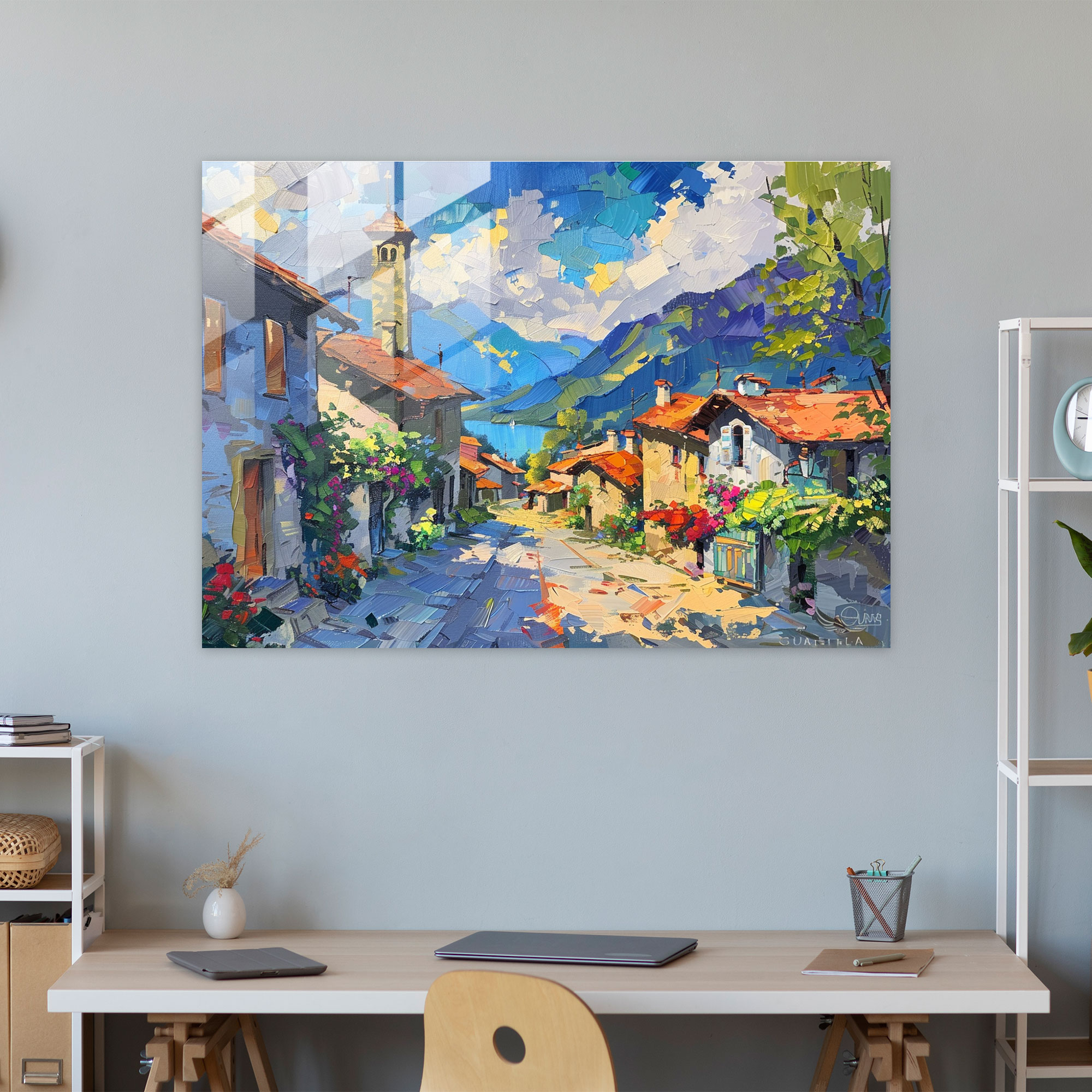 Quaint Village Glass Print - Post-Impressionism, Home Decoration, Wall Decoration, Glass Wall Art