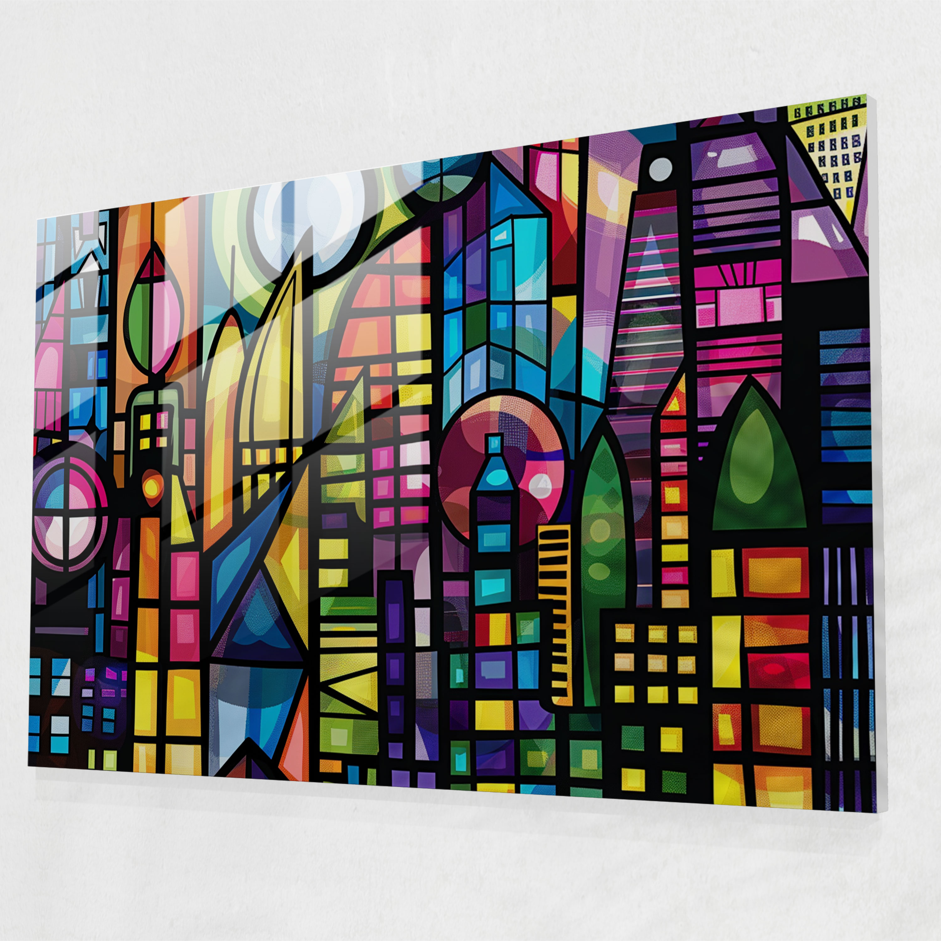 Cityscape Geometry Glass Print - Post-Impressionism, Glass Art, Glass Wall Art, Modern Art