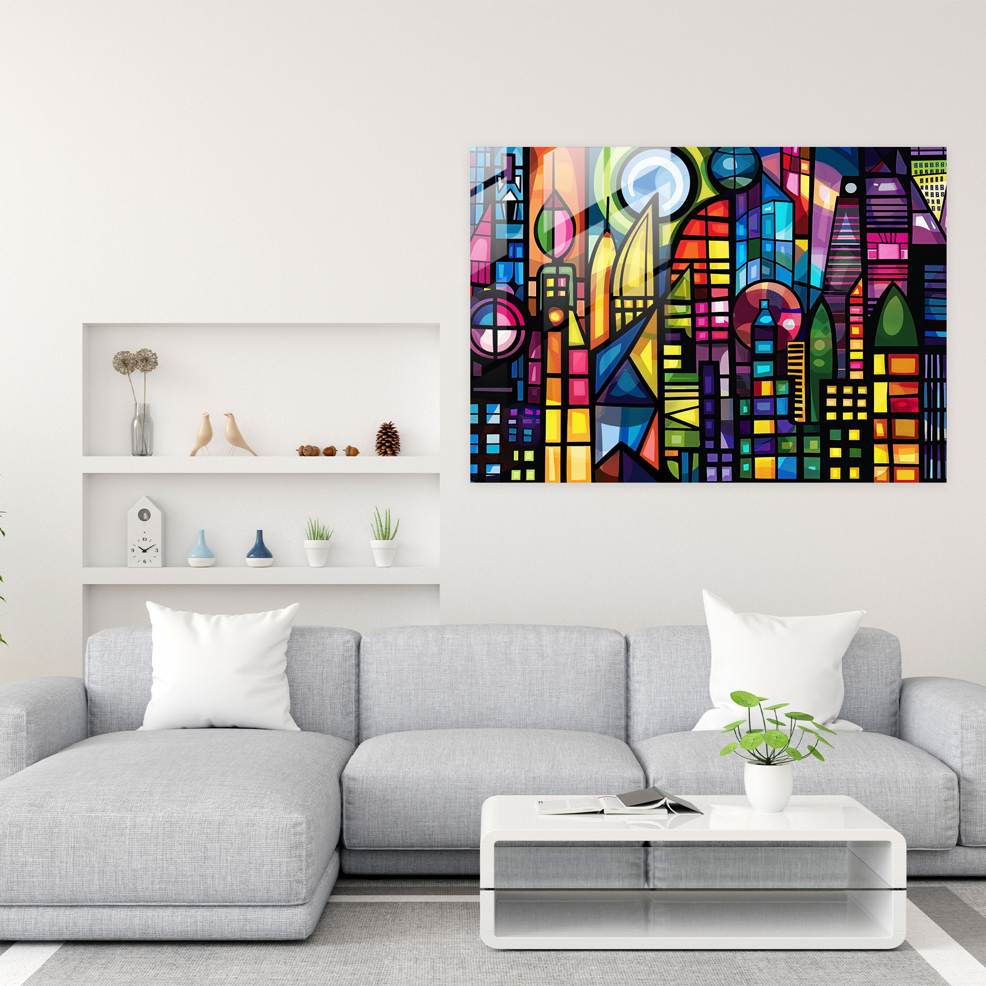 Cityscape Geometry Glass Print - Post-Impressionism, Glass Art, Glass Wall Art, Modern Art