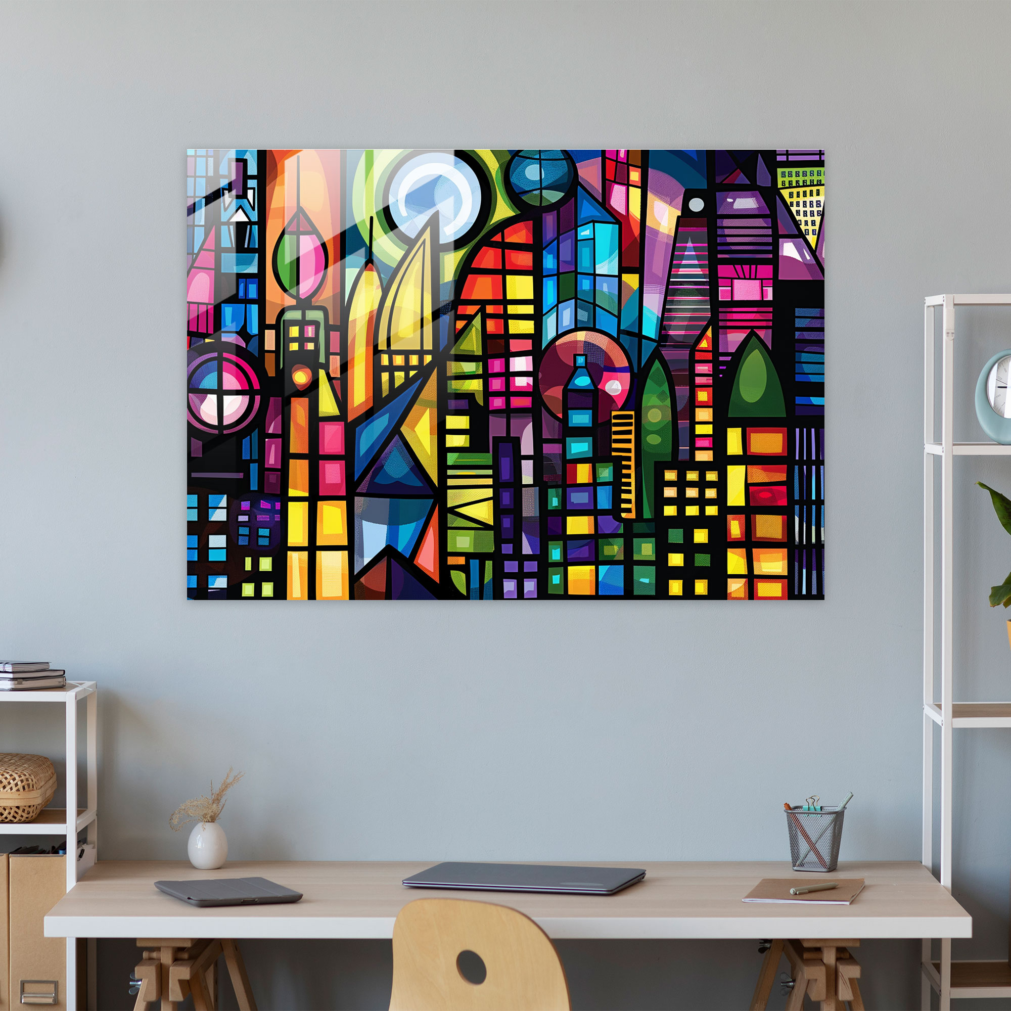Cityscape Geometry Glass Print - Post-Impressionism, Glass Art, Glass Wall Art, Modern Art