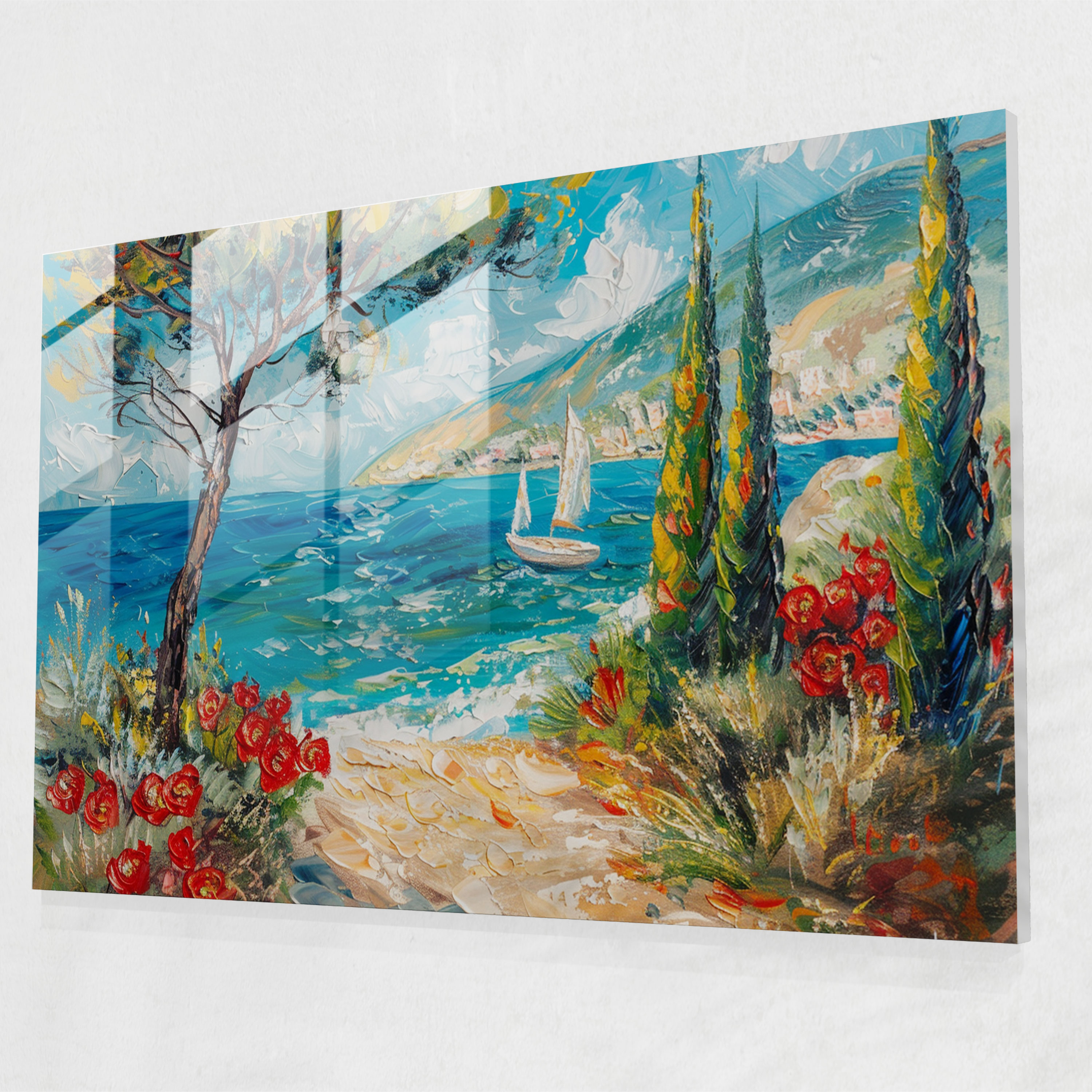 Seaside Whimsy Glass Wall Art - Post-Impressionism, Glass Wall Art, Modern Art, Post-Impressionism