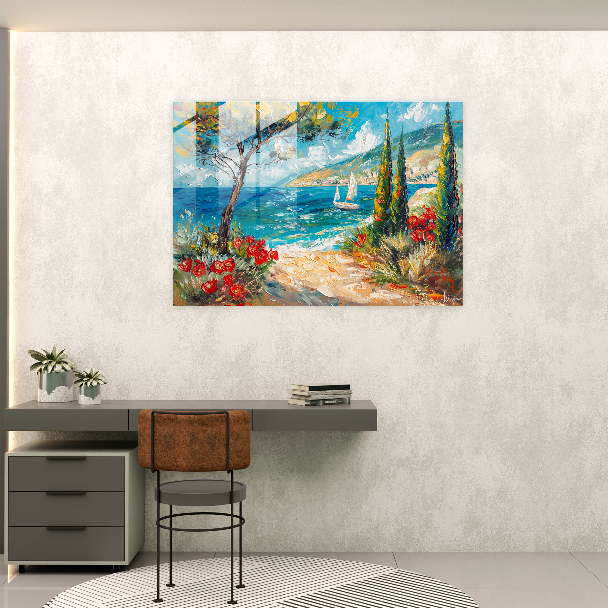 Seaside Whimsy Glass Wall Art - Post-Impressionism, Glass Wall Art, Modern Art, Post-Impressionism