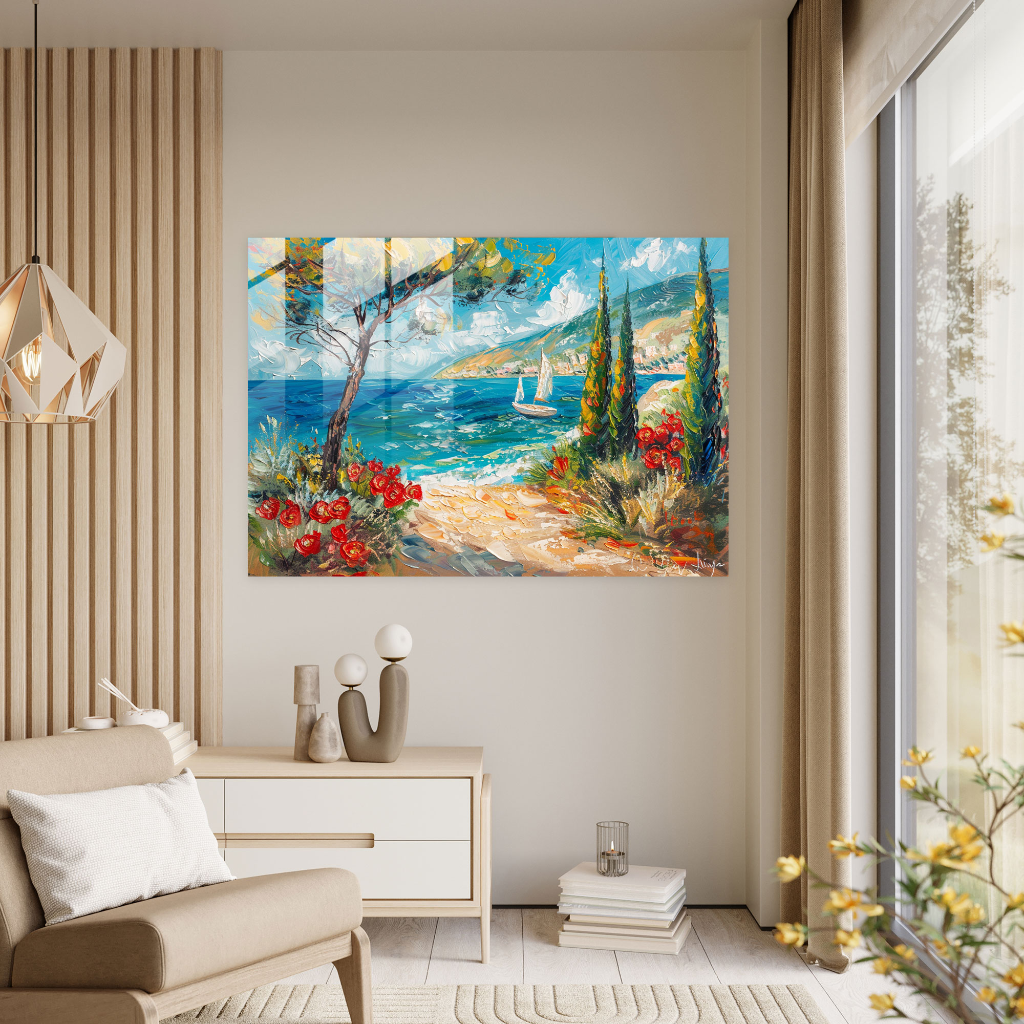 Seaside Whimsy Glass Wall Art - Post-Impressionism, Glass Wall Art, Modern Art, Post-Impressionism