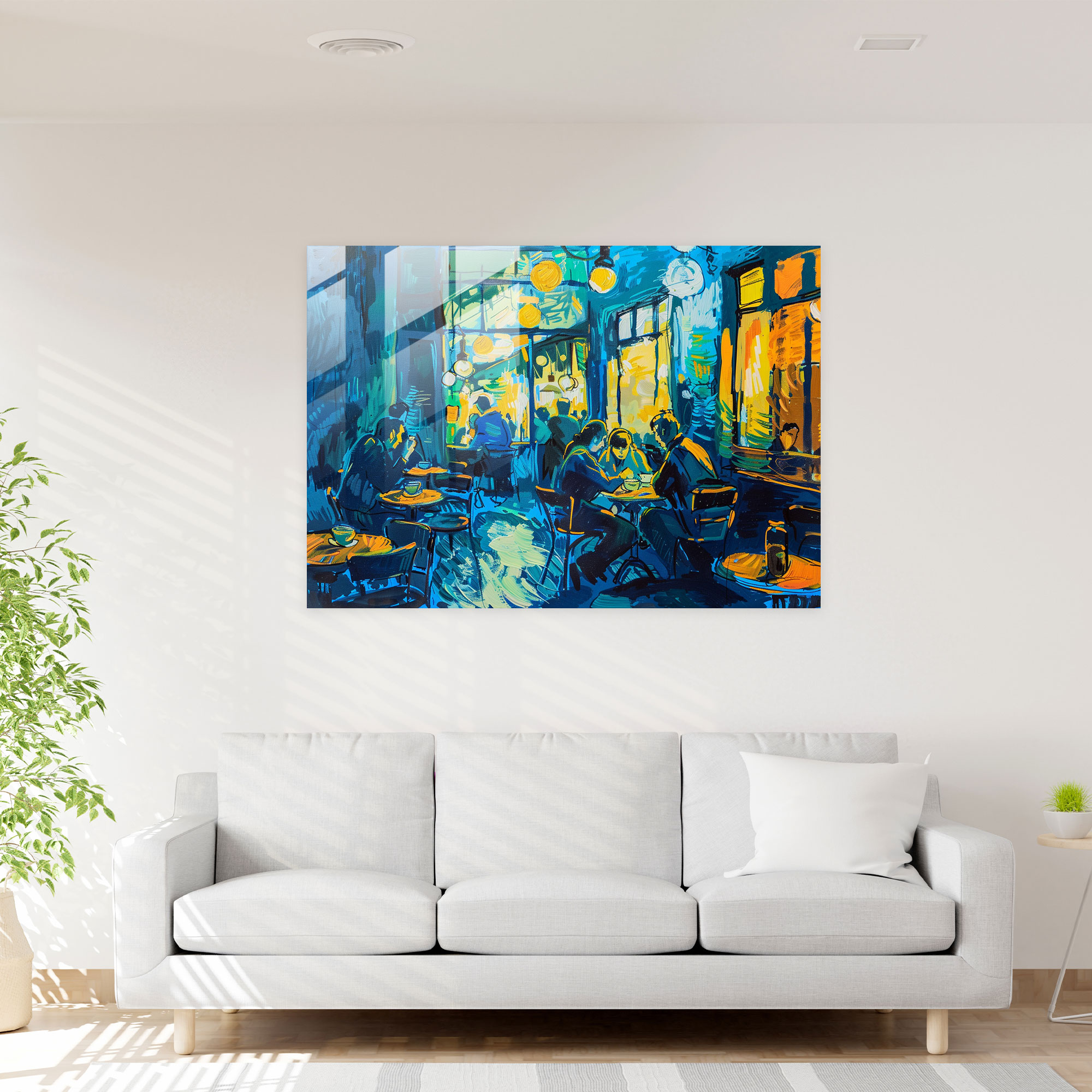 Café Scene Glass Print - Post-Impressionism, Wall Decoration, Home Decoration, Modern Art