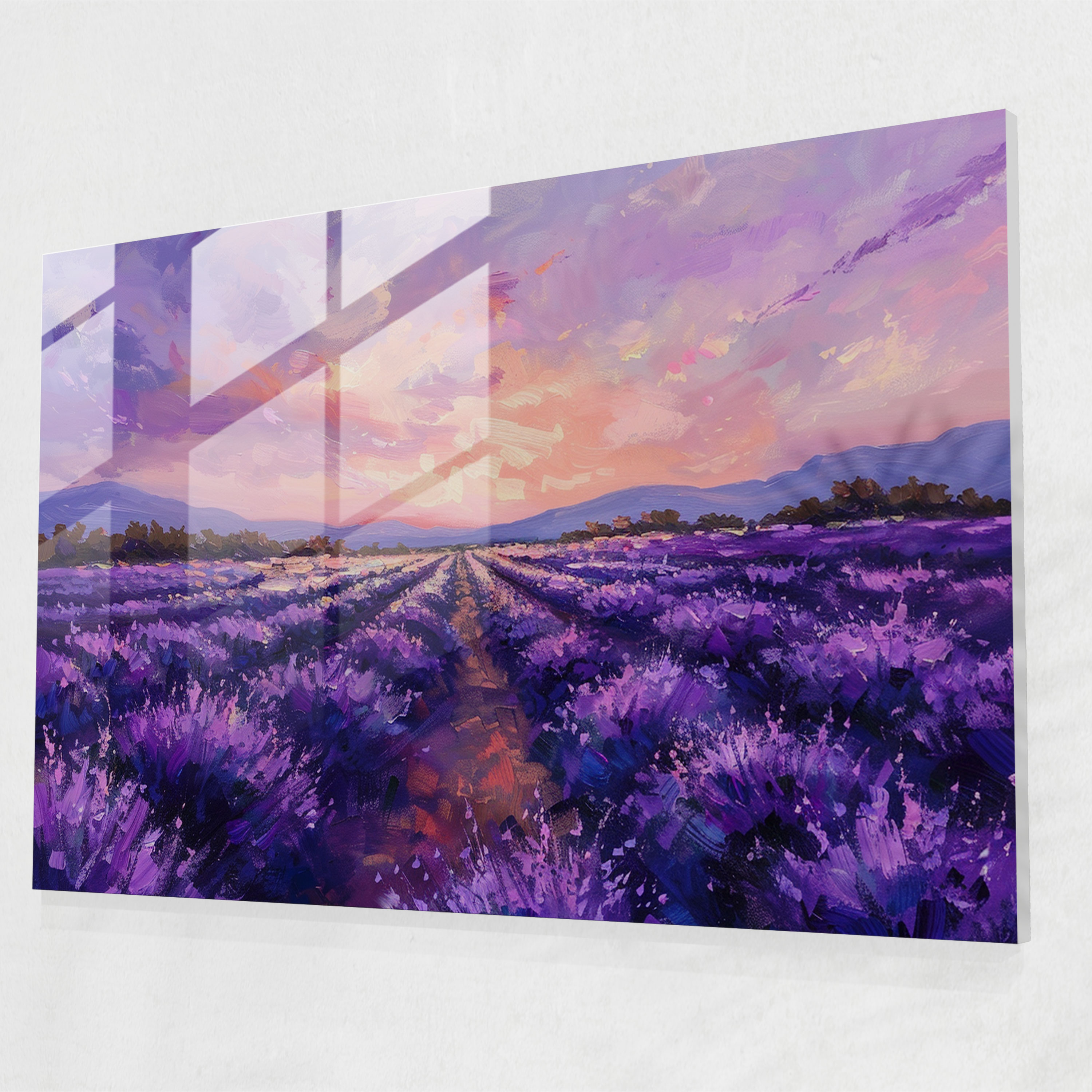 Lavender Fields Glass Wall Art - Post-Impressionism, Wall Decoration, Modern Art, Post-Impressionism