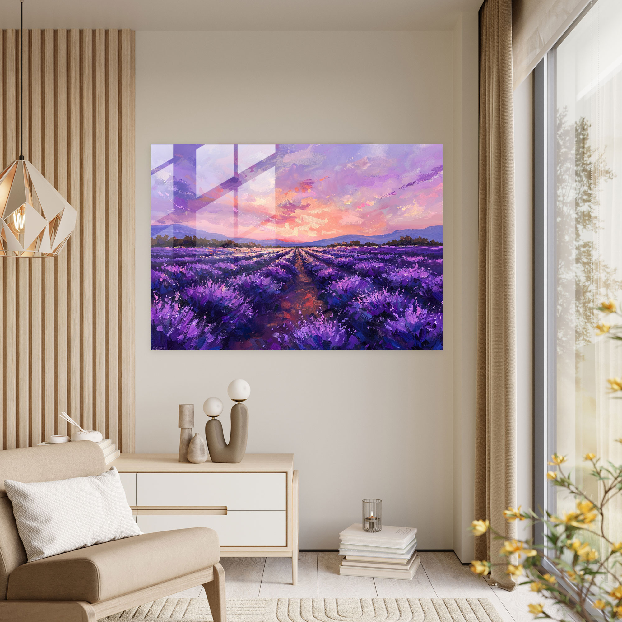 Lavender Fields Glass Wall Art - Post-Impressionism, Wall Decoration, Modern Art, Post-Impressionism