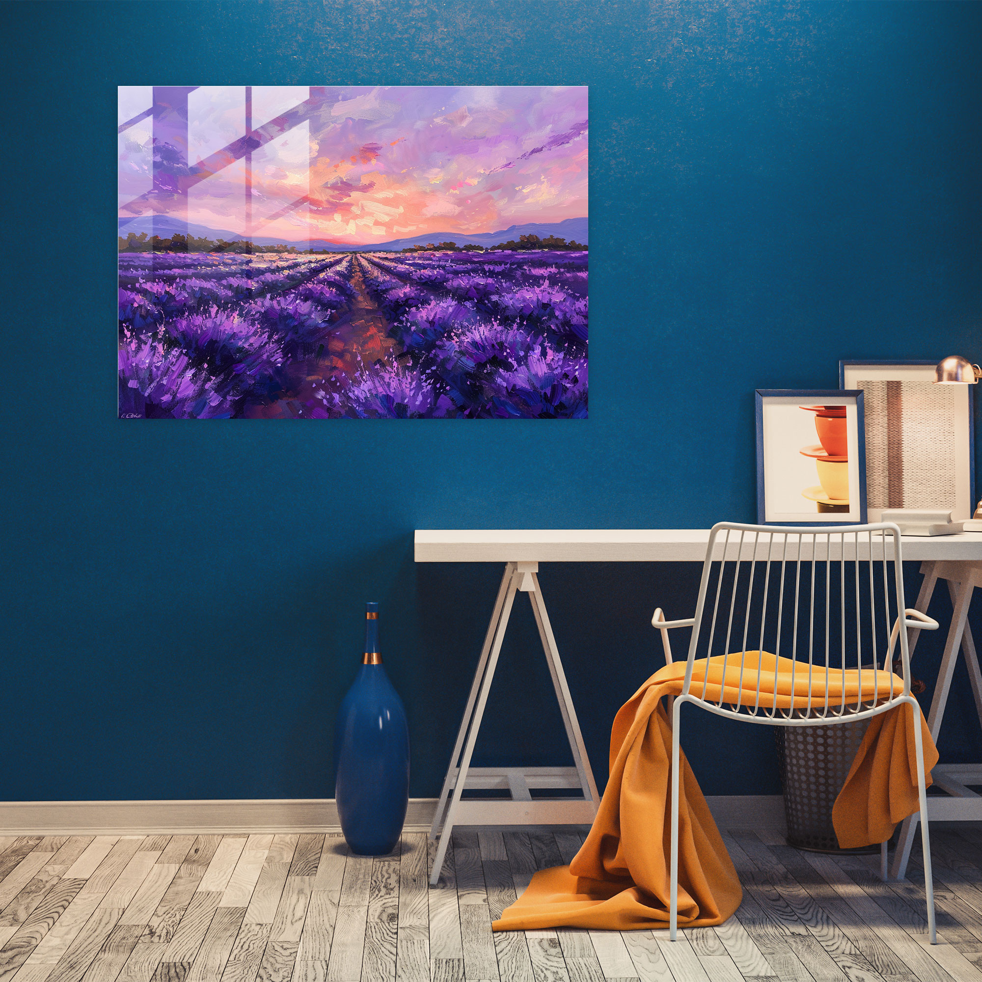 Lavender Fields Glass Wall Art - Post-Impressionism, Wall Decoration, Modern Art, Post-Impressionism