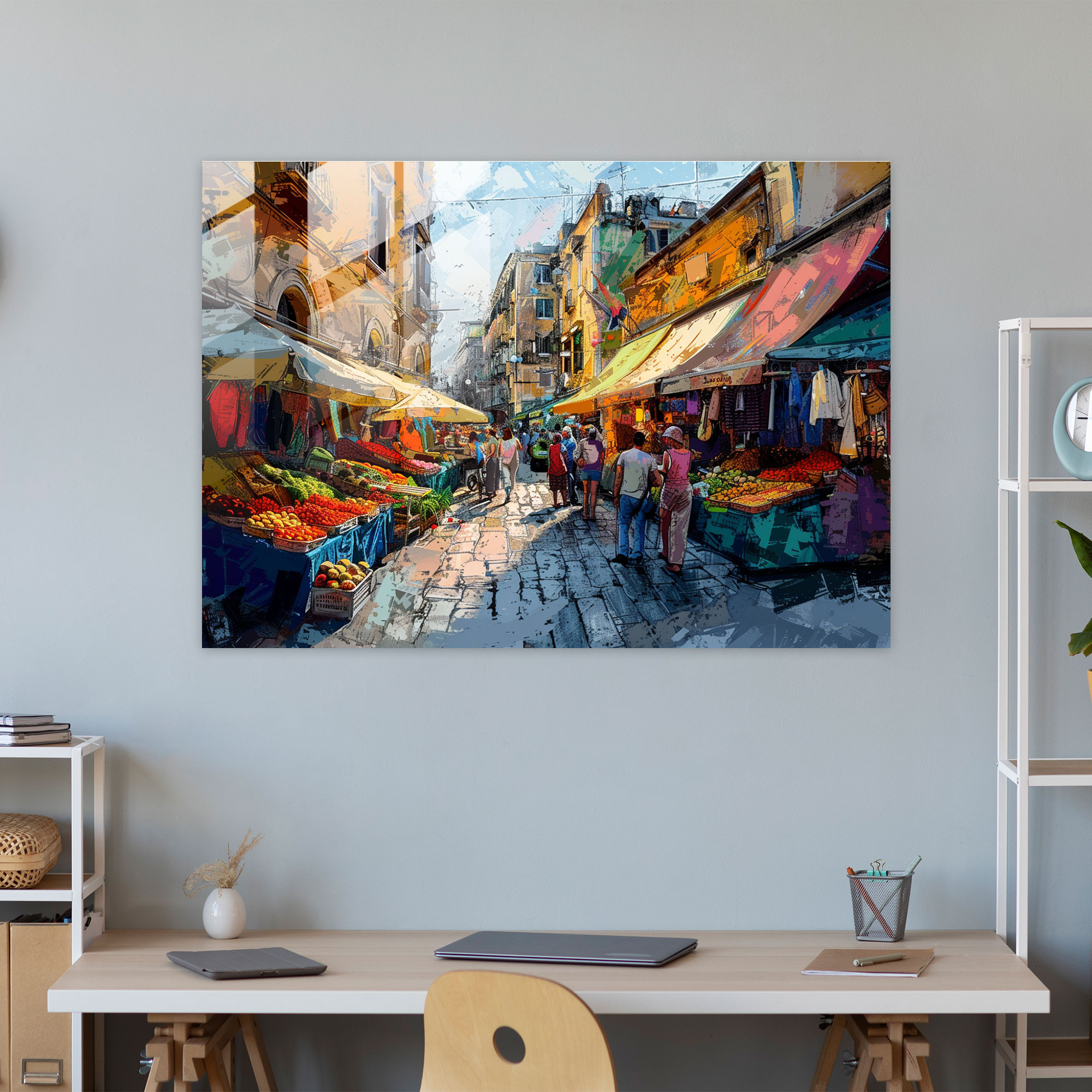Street Market Glass Print - Post-Impressionism, Glass Art, Home Decoration, Modern Art