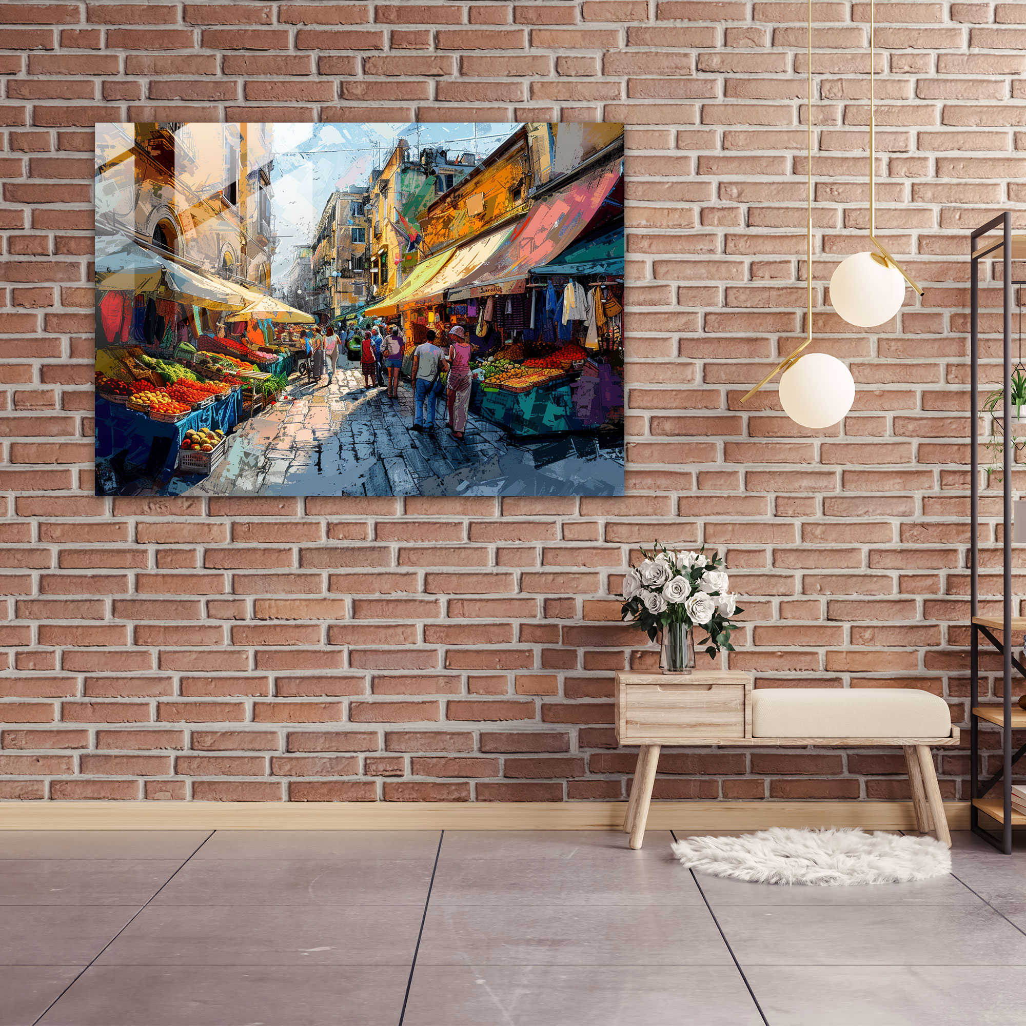 Street Market Glass Print - Post-Impressionism, Glass Art, Home Decoration, Modern Art