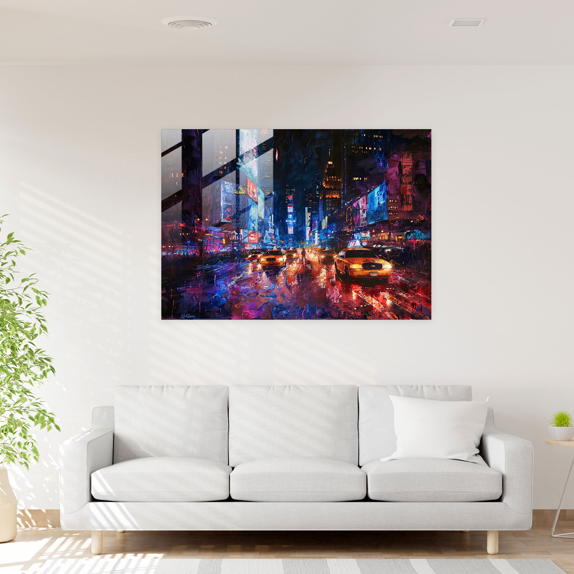 City Lights Glass Wall Art - Post-Impressionism, Glass Art, Post-Impressionism, Glass Wall Art