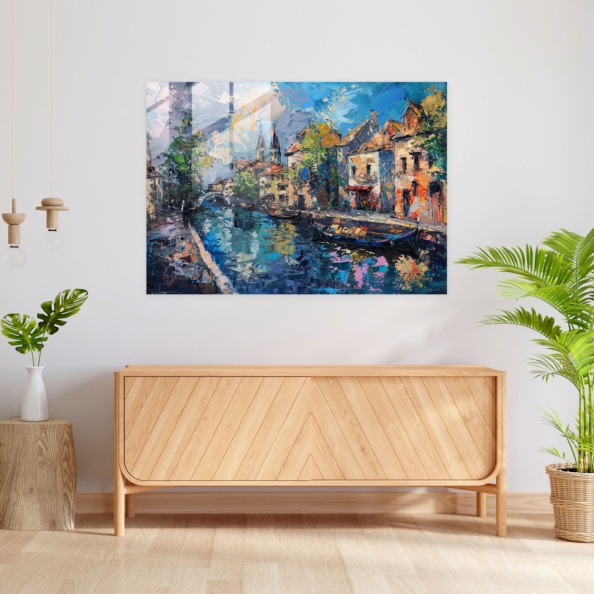 Canal Scene Glass Decoration - Post-Impressionism, Glass Wall Art, Glass Print, Glass Art