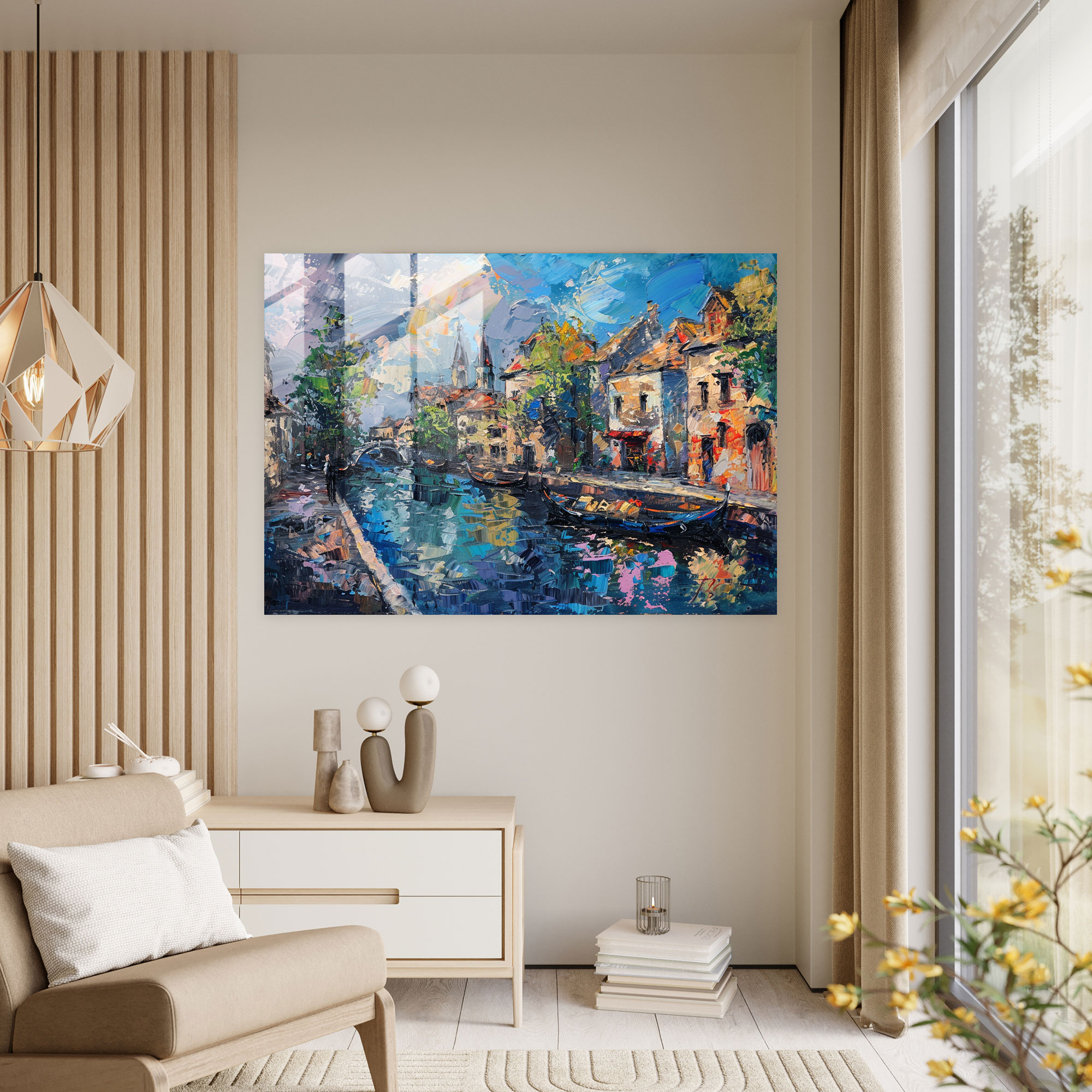 Canal Scene Glass Decoration - Post-Impressionism, Glass Wall Art, Glass Print, Glass Art