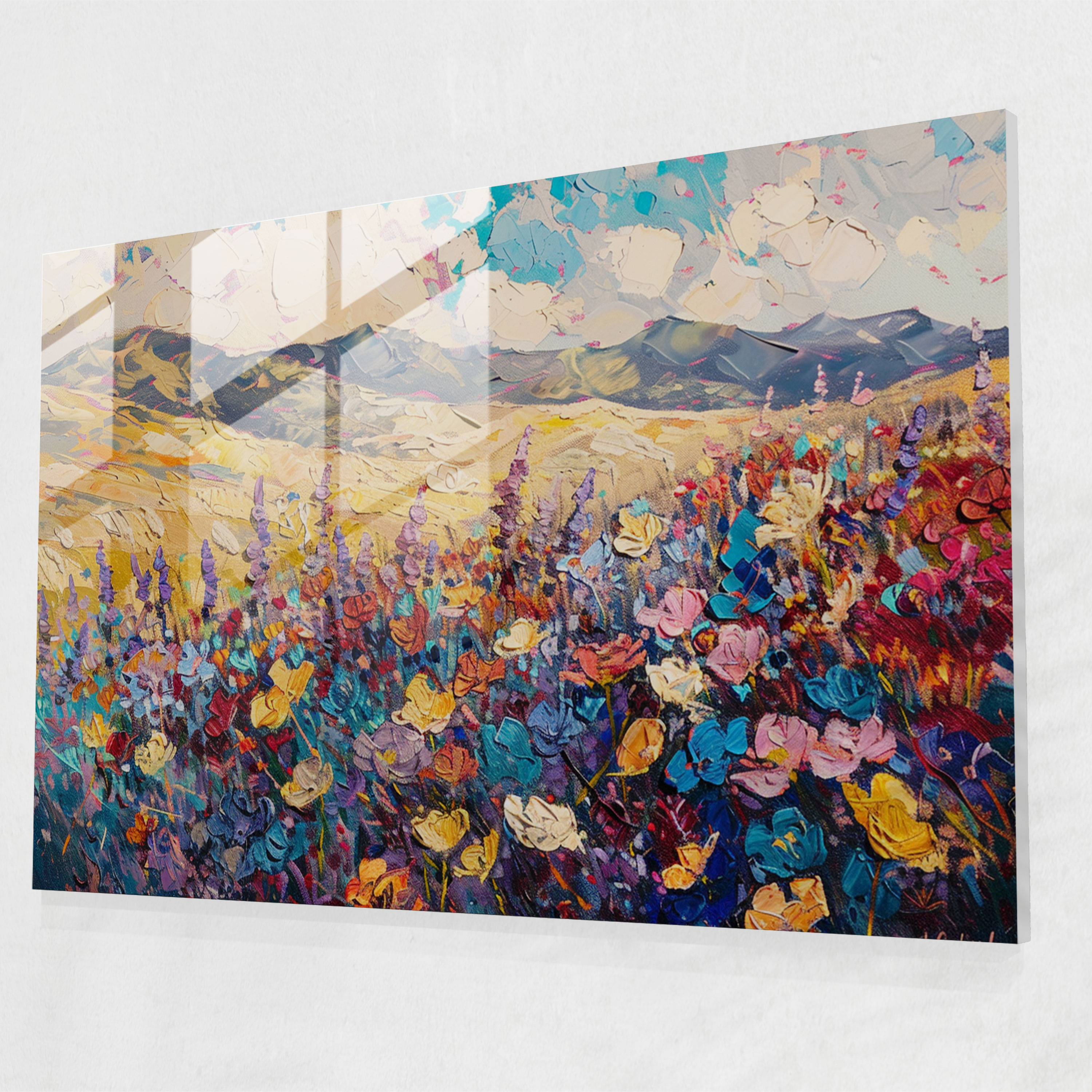 Flower Fields Glass Wall Art - Post-Impressionism, Glass Wall Art, Modern Art, Wall Decoration