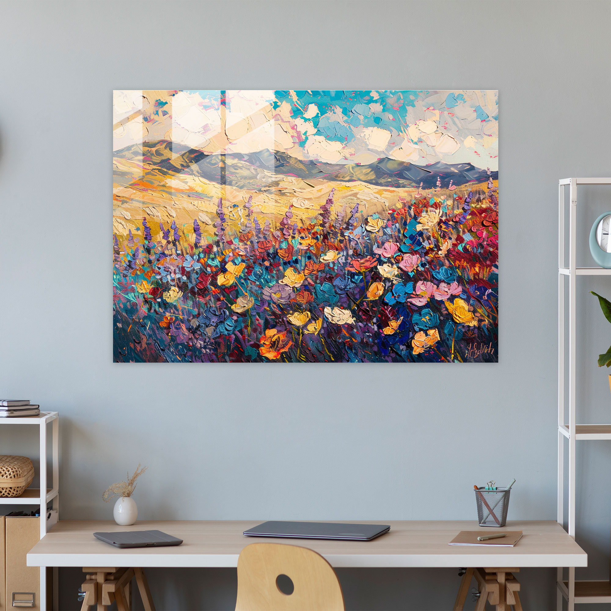 Flower Fields Glass Wall Art - Post-Impressionism, Glass Wall Art, Modern Art, Wall Decoration