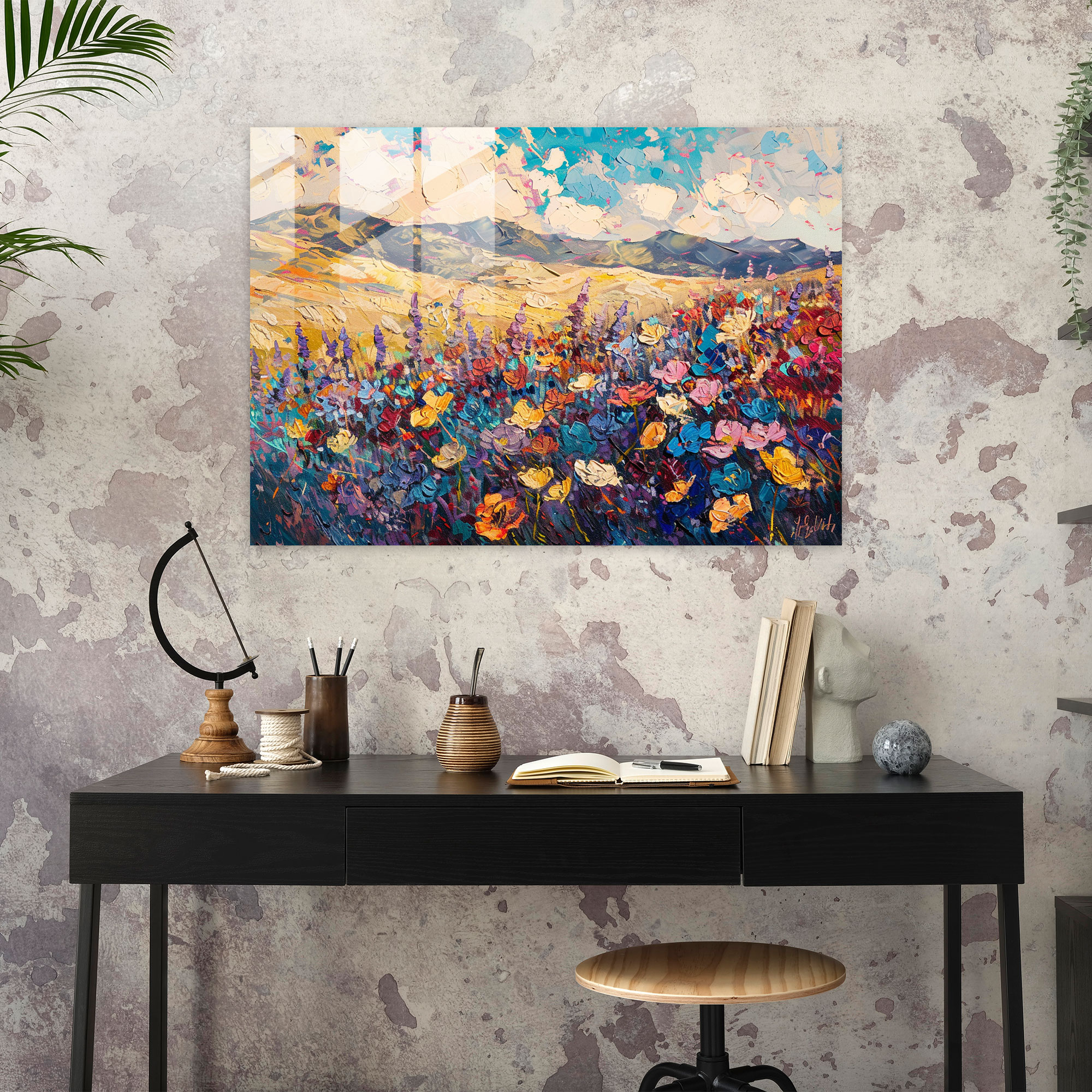 Flower Fields Glass Wall Art - Post-Impressionism, Glass Wall Art, Modern Art, Wall Decoration
