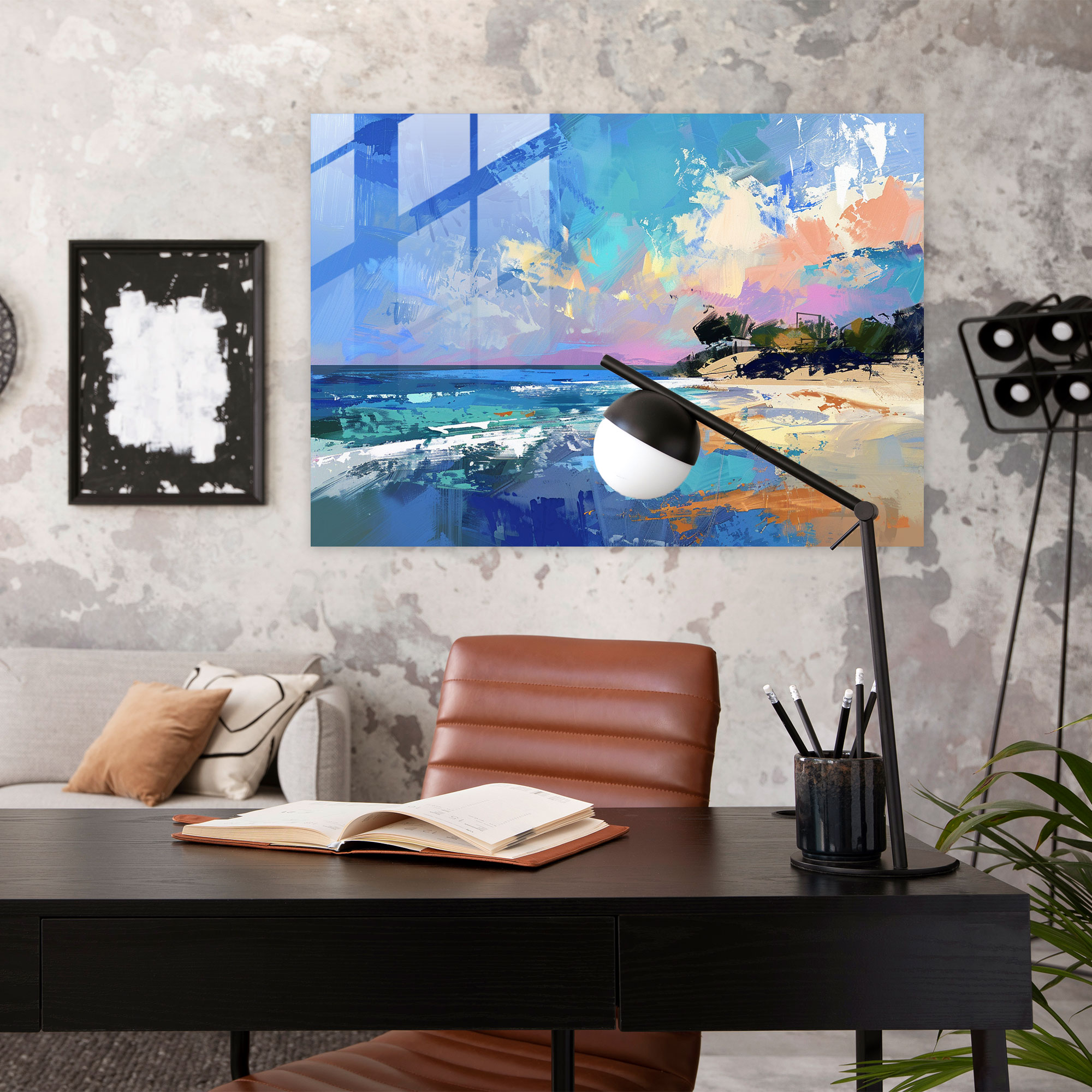 Seaside Landscape Glass Art - Post-Impressionism, Post-Impressionism, Glass Wall Art, Home Decoration
