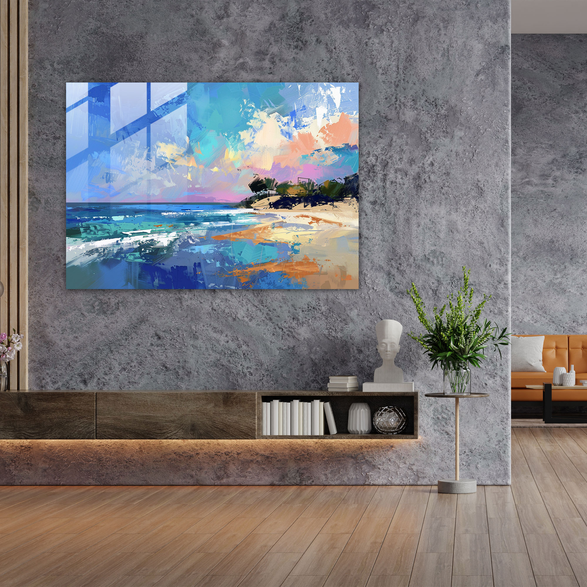 Seaside Landscape Glass Art - Post-Impressionism, Post-Impressionism, Glass Wall Art, Home Decoration