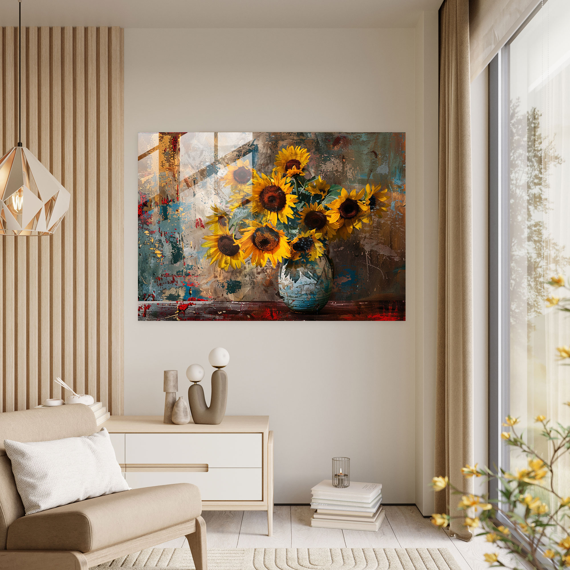 Sunflowers Glass Print - Post-Impressionism, Glass Wall Art, Post-Impressionism, Home Decoration