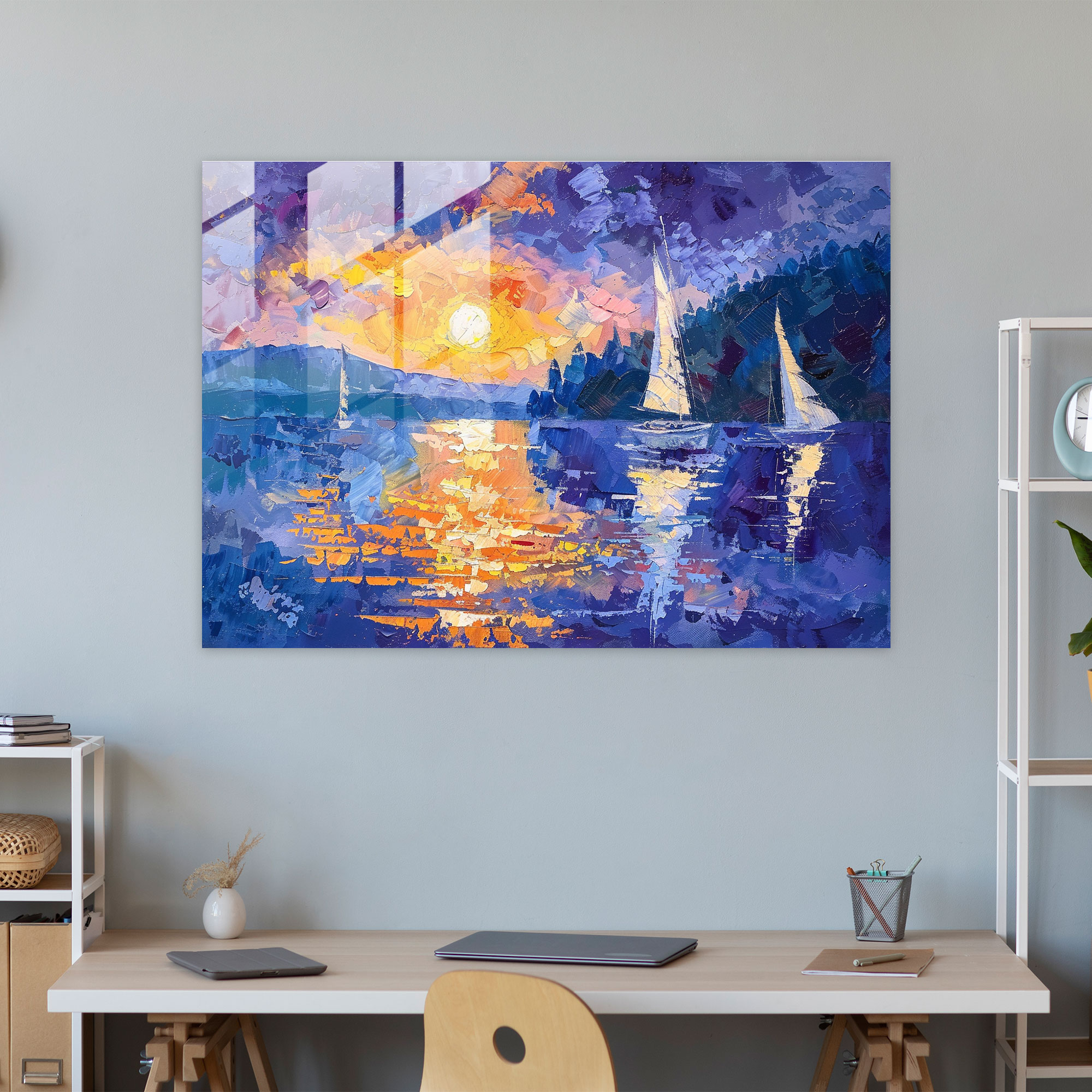 Sailboats Glass Print - Post-Impressionism, Post-Impressionism, Wall Decoration, Glass Wall Art