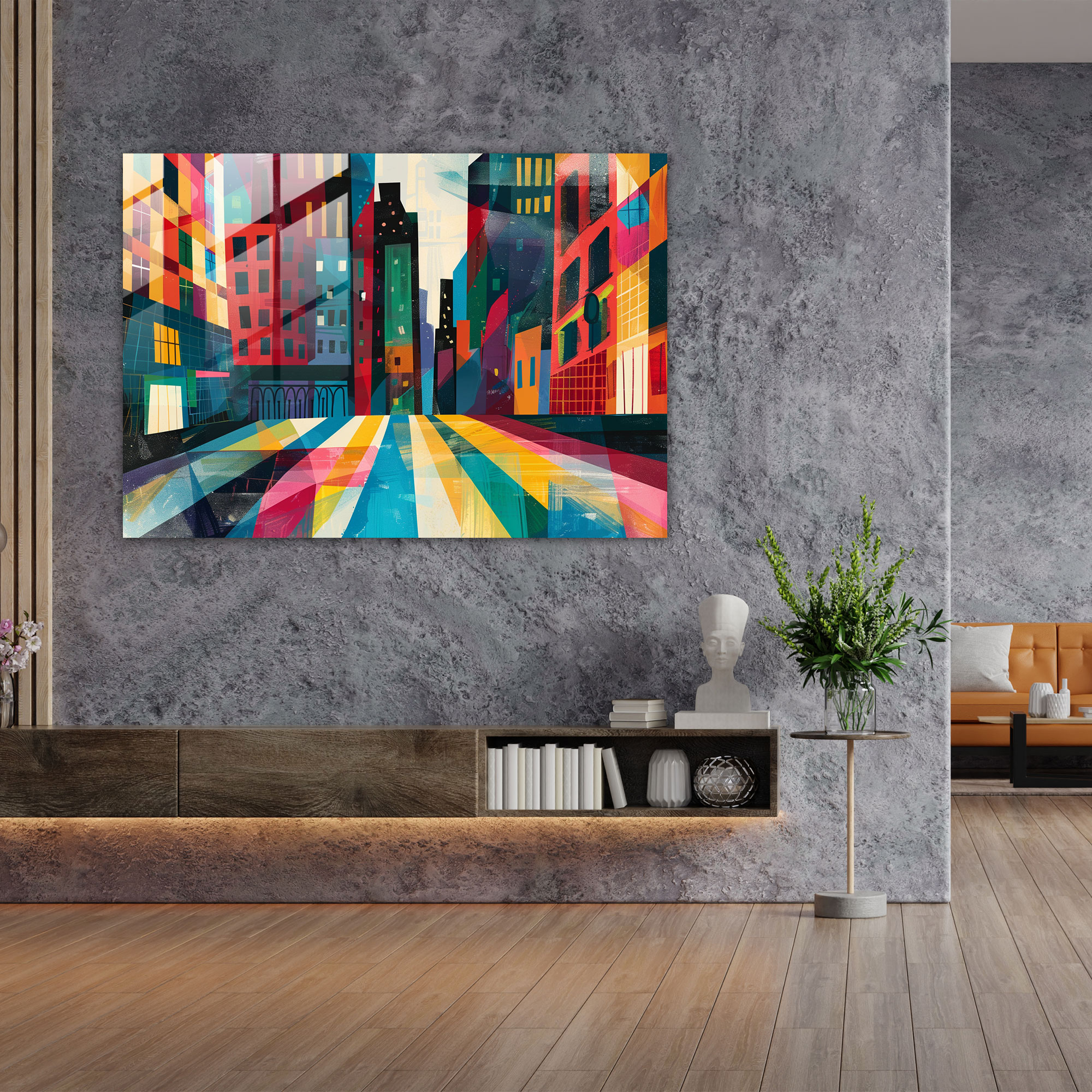 Cityscape Glass Wall Art - Post-Impressionism, Home Decoration, Post-Impressionism, Glass Wall Art