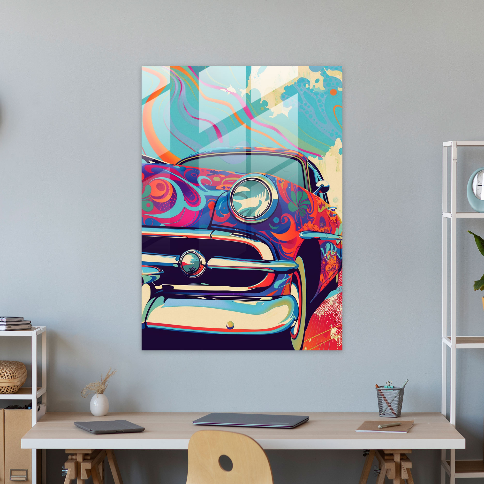 Popart Style Glass Print - Popart, Retro Car, Psychedelic Patterns, Home Decoration