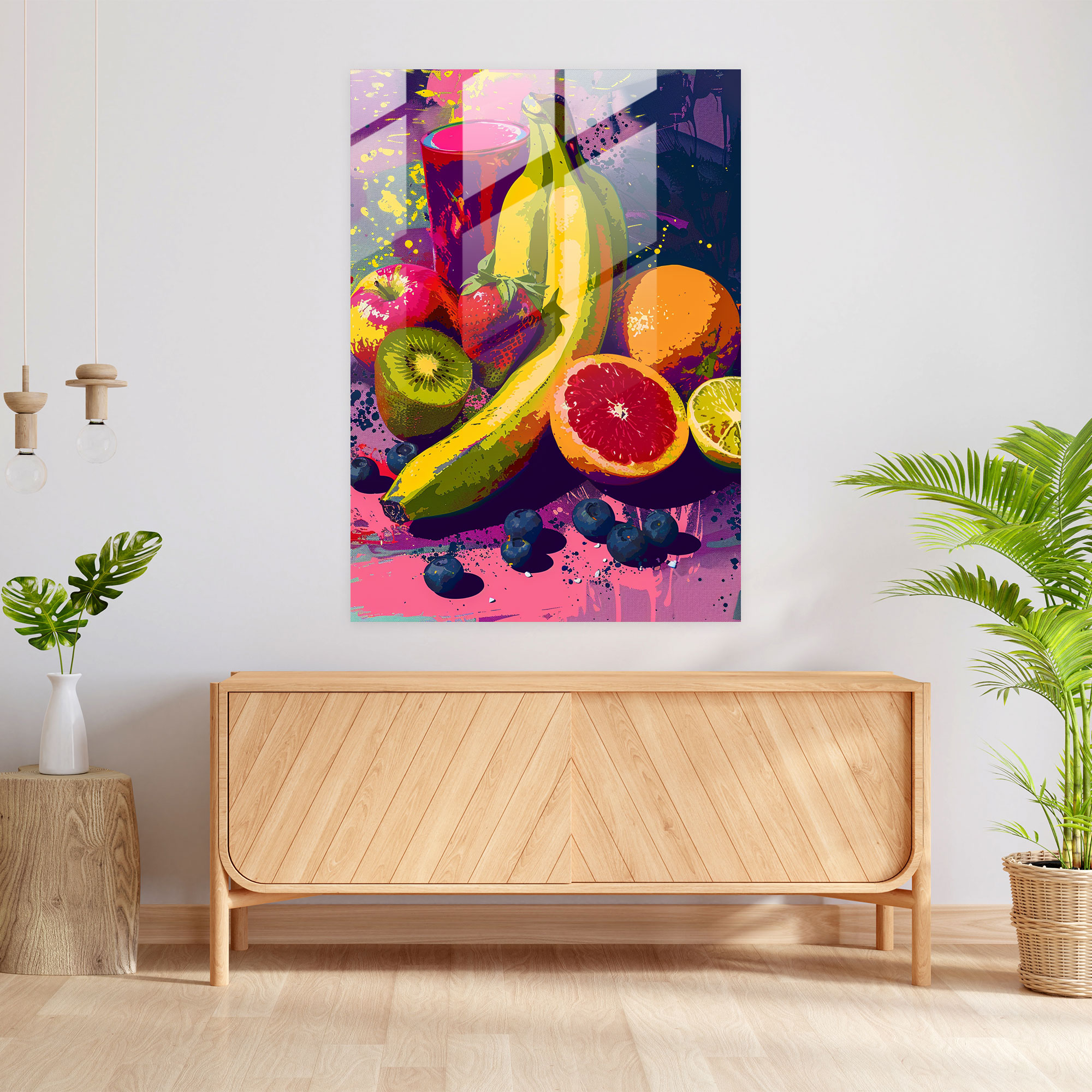 Popart Style Glass Wall Art - Popart, Fruit Still Life, Glass Wall Art, Wall Decoration
