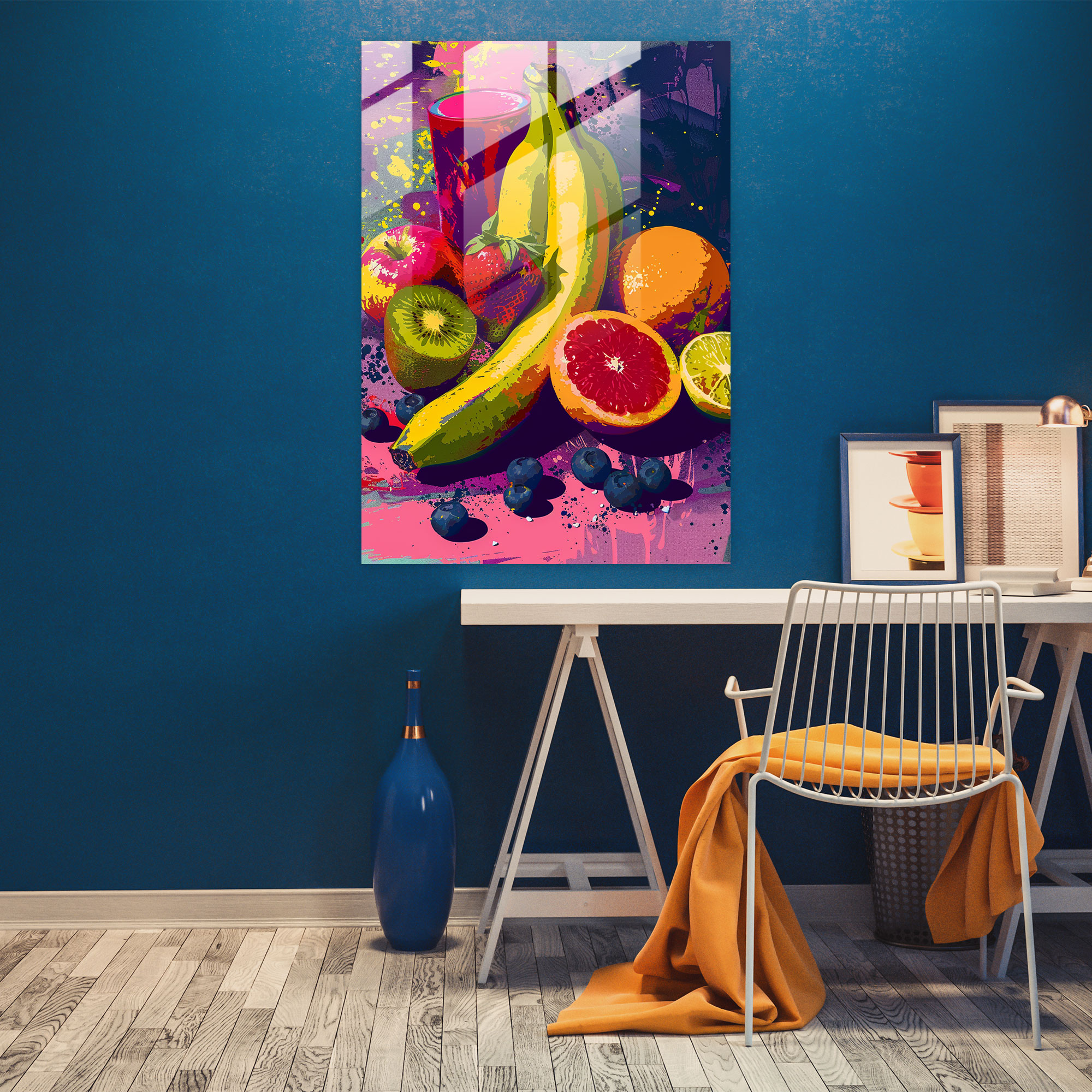 Popart Style Glass Wall Art - Popart, Fruit Still Life, Glass Wall Art, Wall Decoration