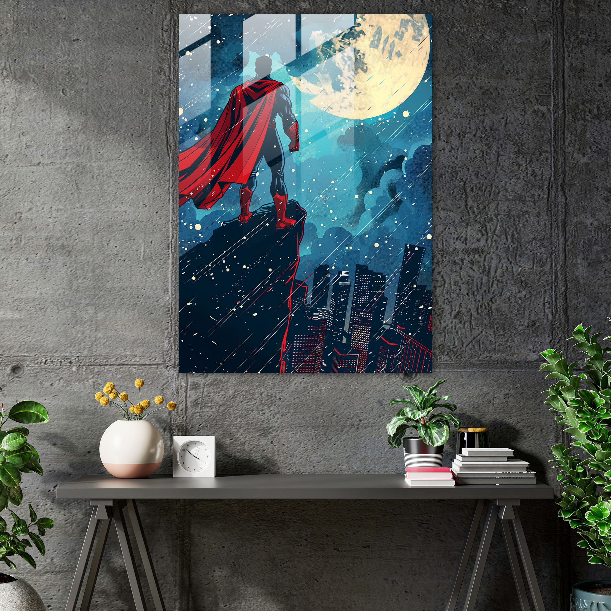 Popart Style Glass Print - Popart, Vibrant, Comic Book Superhero, Wall Decoration