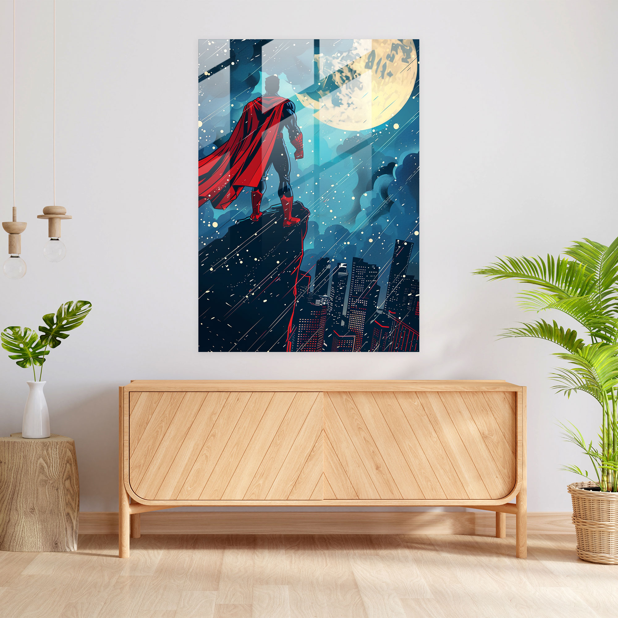 Popart Style Glass Print - Popart, Vibrant, Comic Book Superhero, Wall Decoration