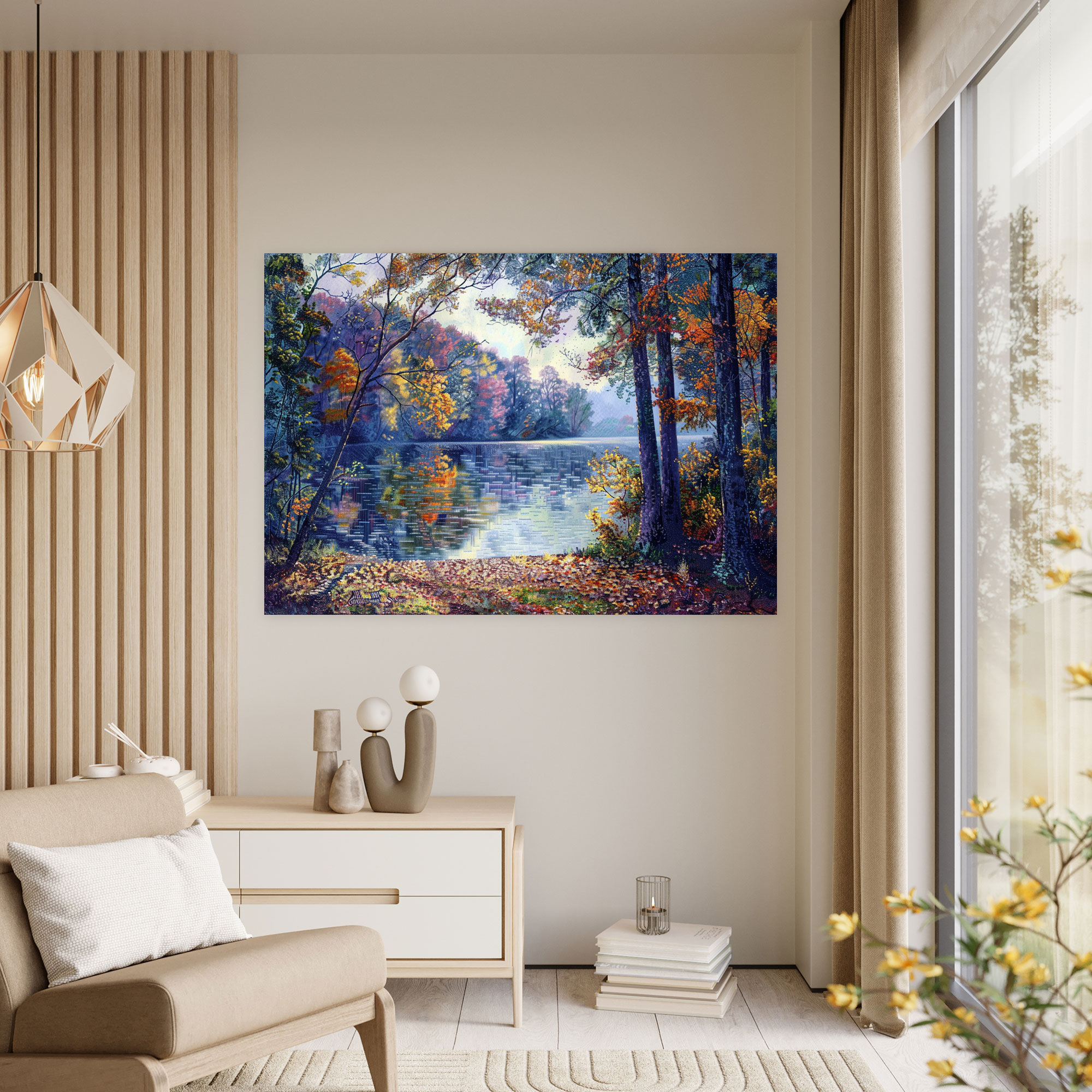 Nature Landscape Pointillism Wall Art - Pointillism, Home Decoration, Wall Decoration, Pointillism