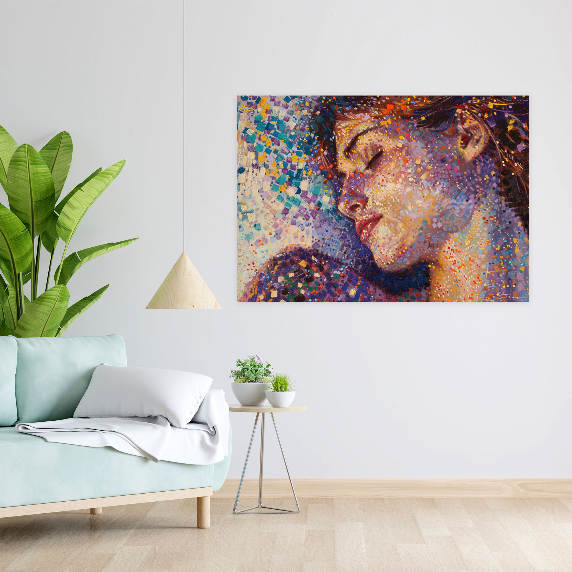 Portrait Of A Woman Pointillism Canvas Print - Pointillism, Canvas Print, Portrait, Home Decoration