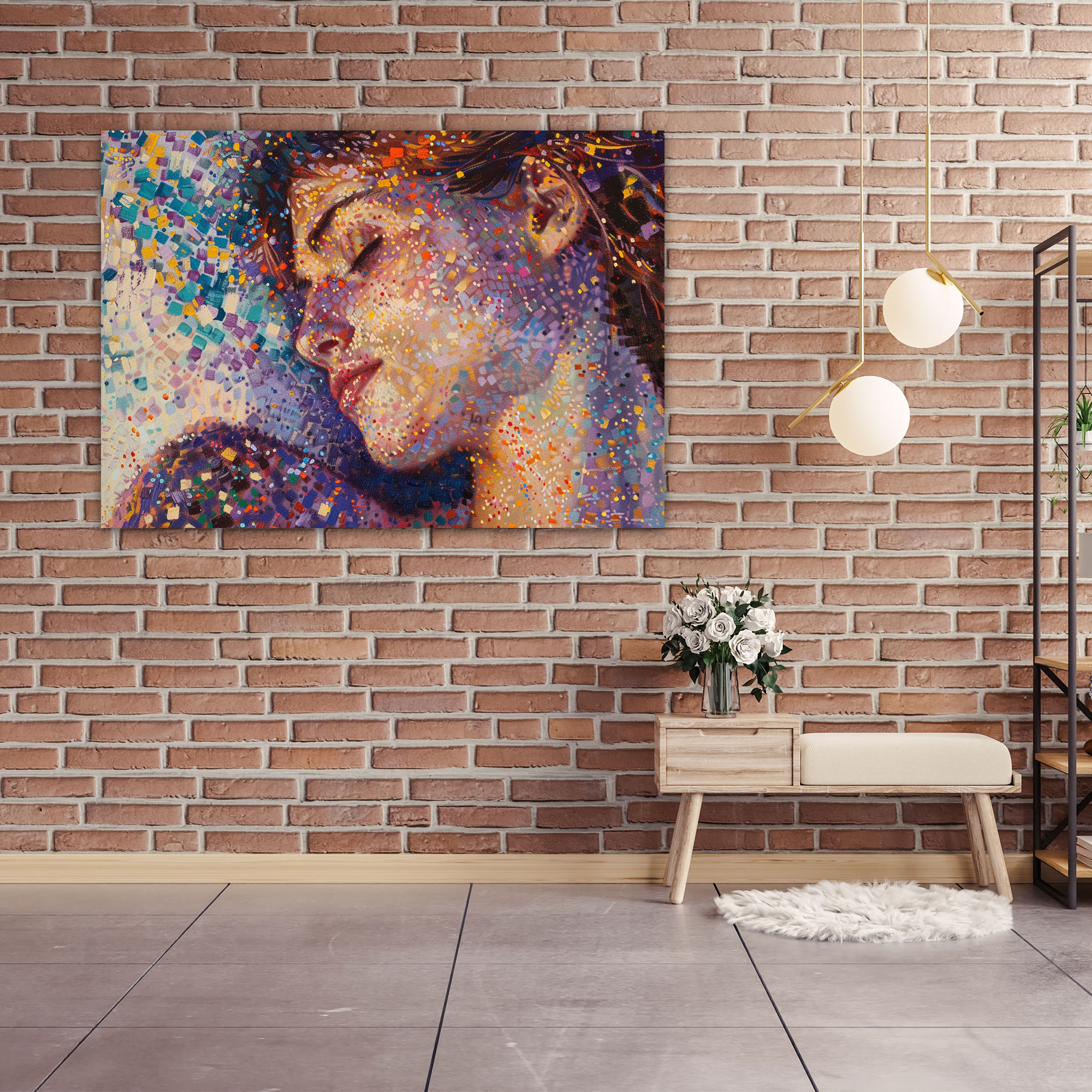 Portrait Of A Woman Pointillism Canvas Print - Pointillism, Canvas Print, Portrait, Home Decoration