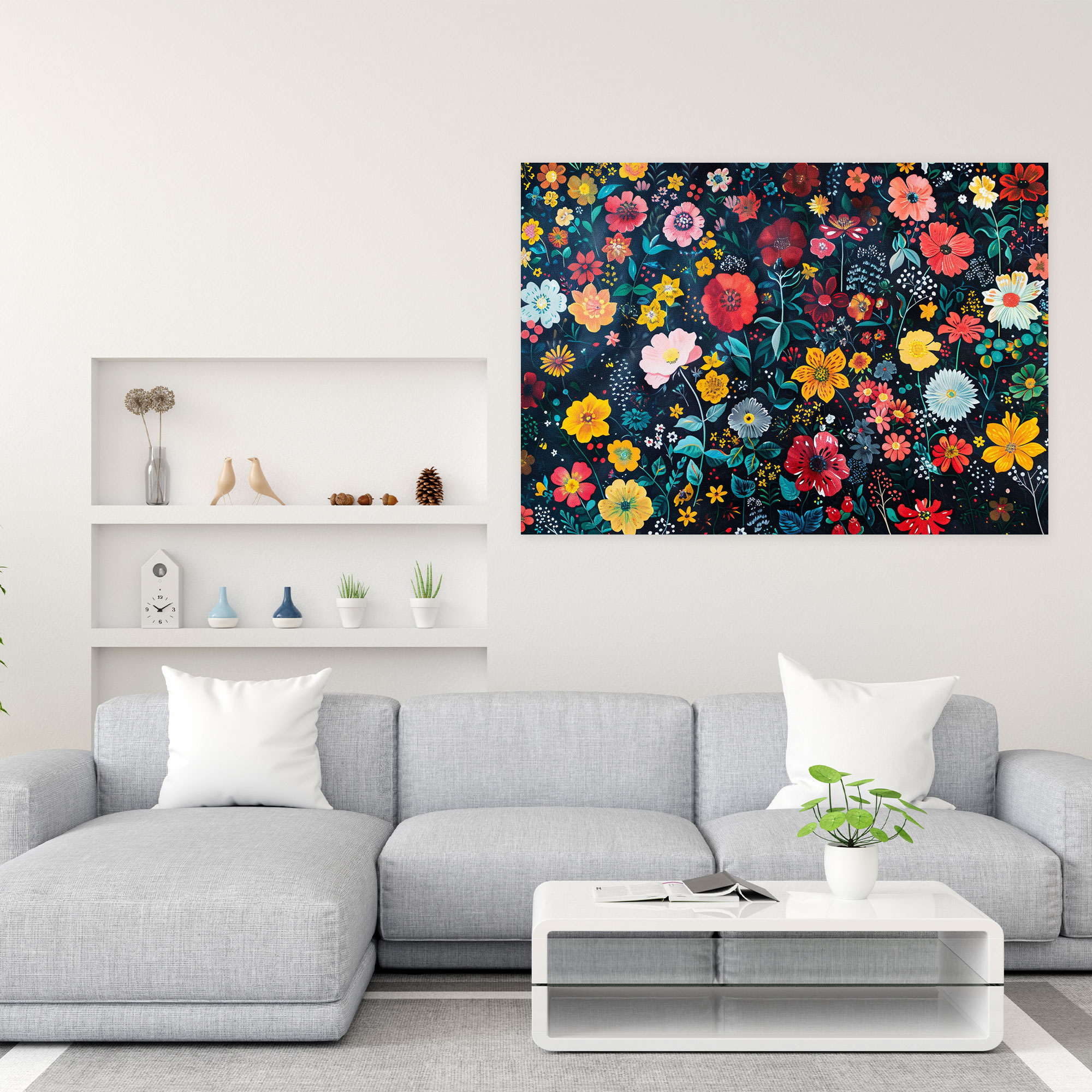 Floral Pointillism Canvas Print - Pointillism, Floral, Wall Decoration, Canvas Print
