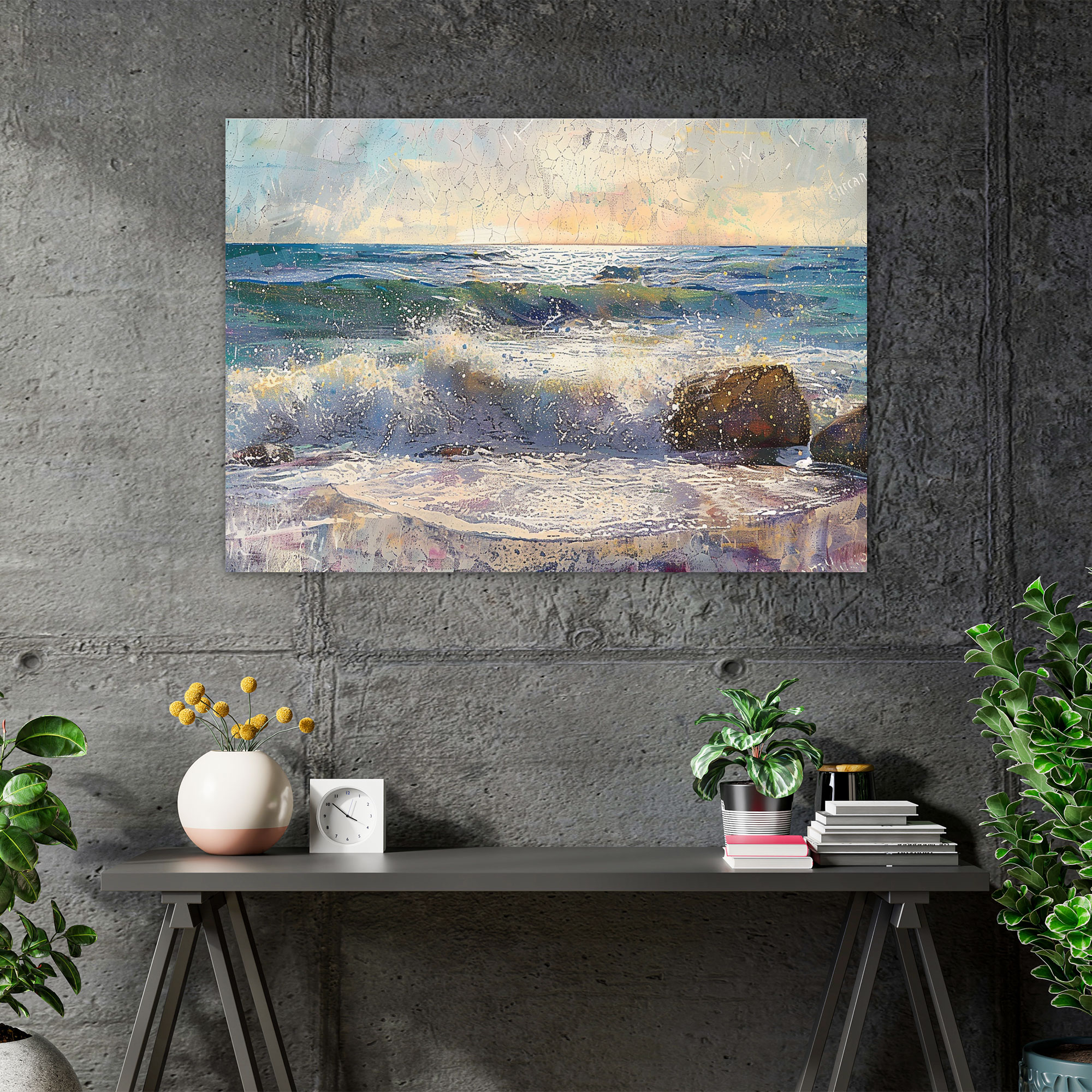 Seascape Pointillism Canvas Print - Pointillism, View, Canvas Print, Wall Art