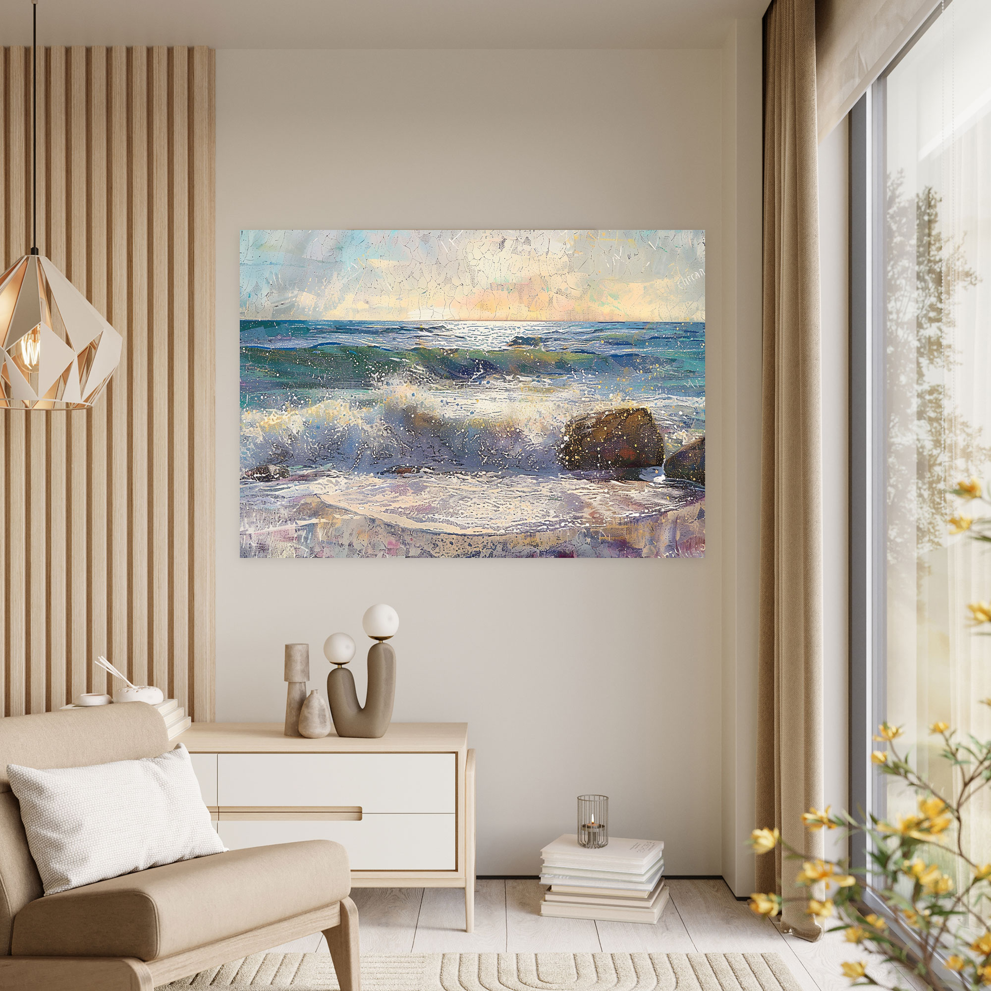 Seascape Pointillism Canvas Print - Pointillism, View, Canvas Print, Wall Art