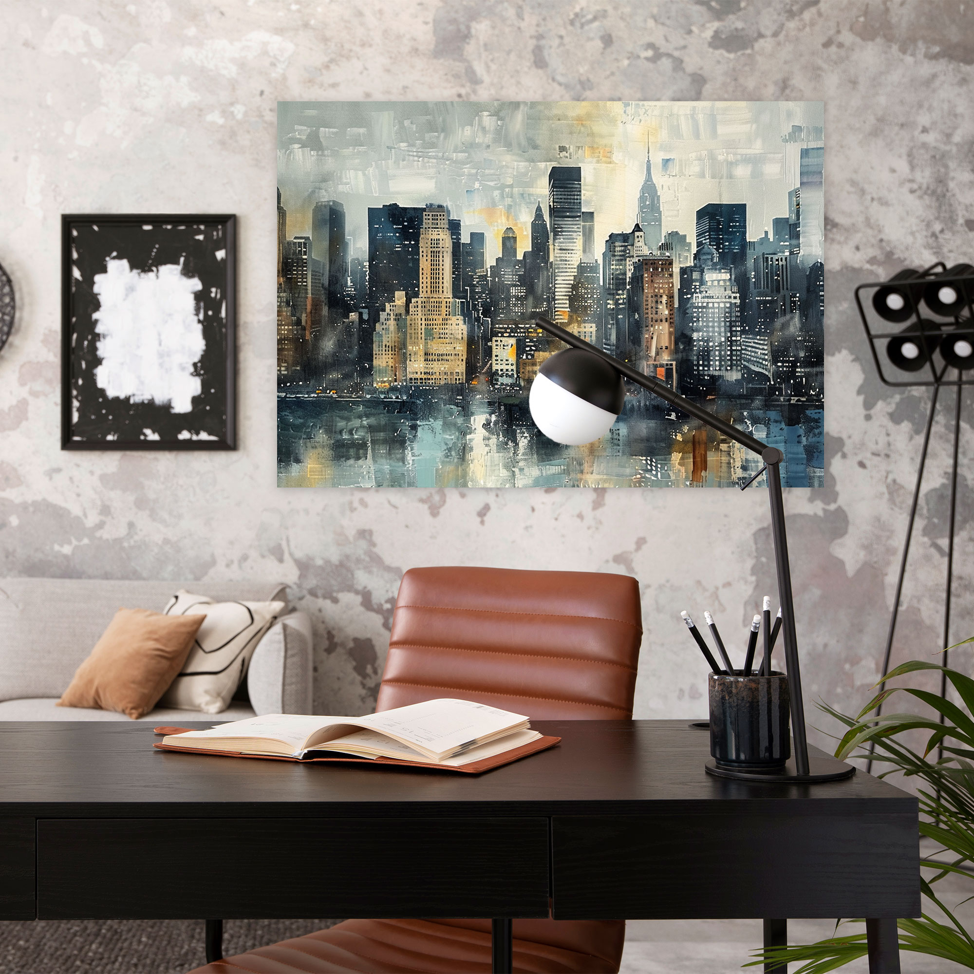 Urban Cityscape Pointillism Canvas Print - Pointillism, Wall Decoration, Pointillism, Home Decoration