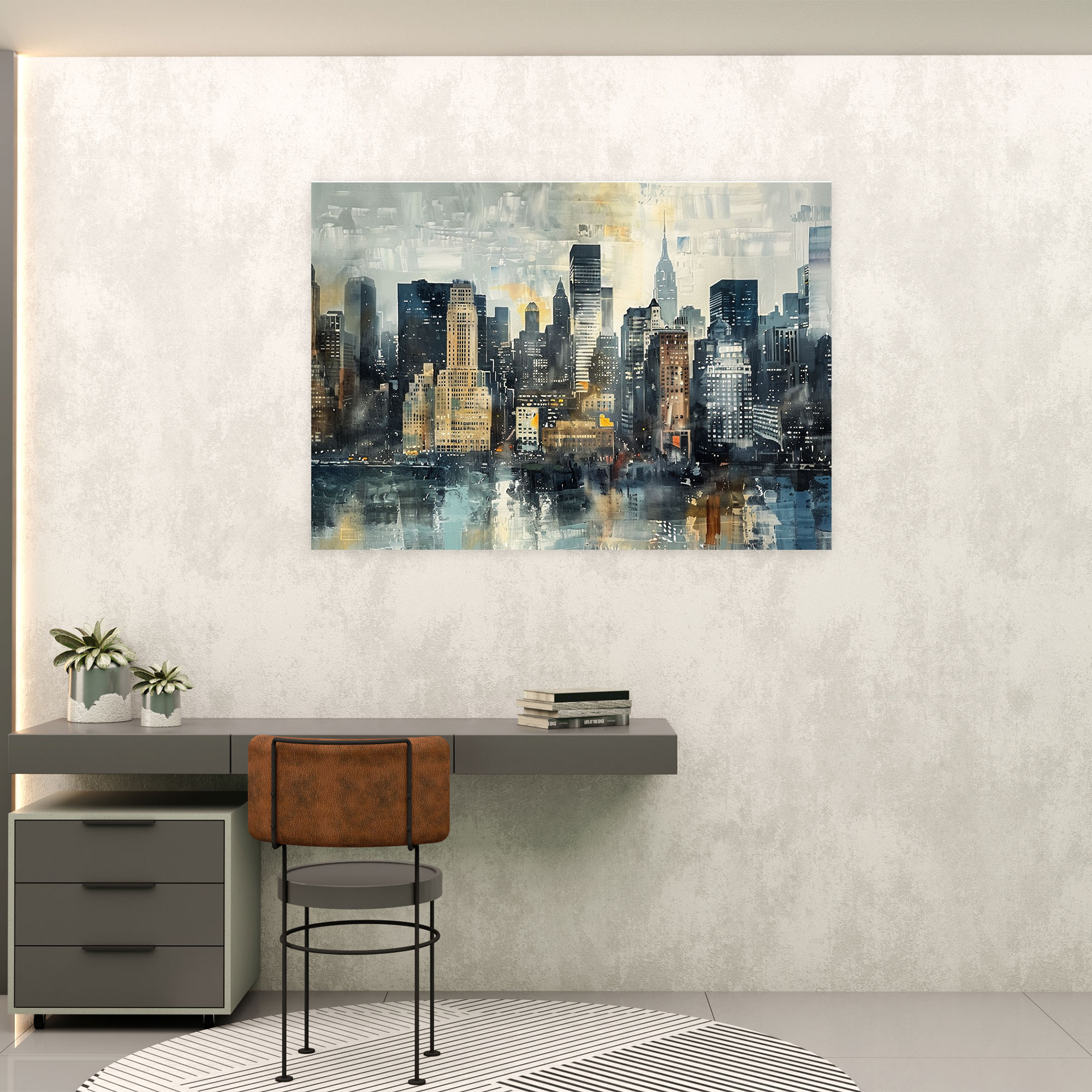 Urban Cityscape Pointillism Canvas Print - Pointillism, Wall Decoration, Pointillism, Home Decoration