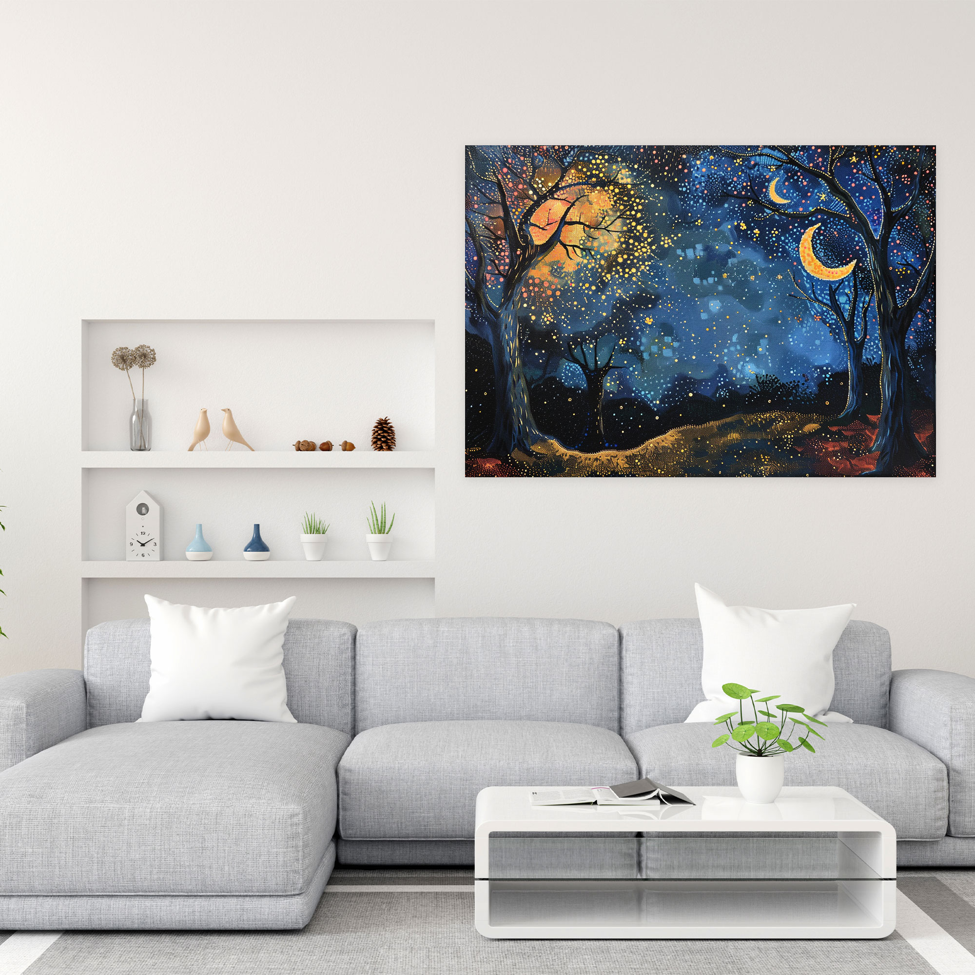 Night Sky Pointillism Wall Art - Pointillism, Wall Art, Wall Decoration, Stars