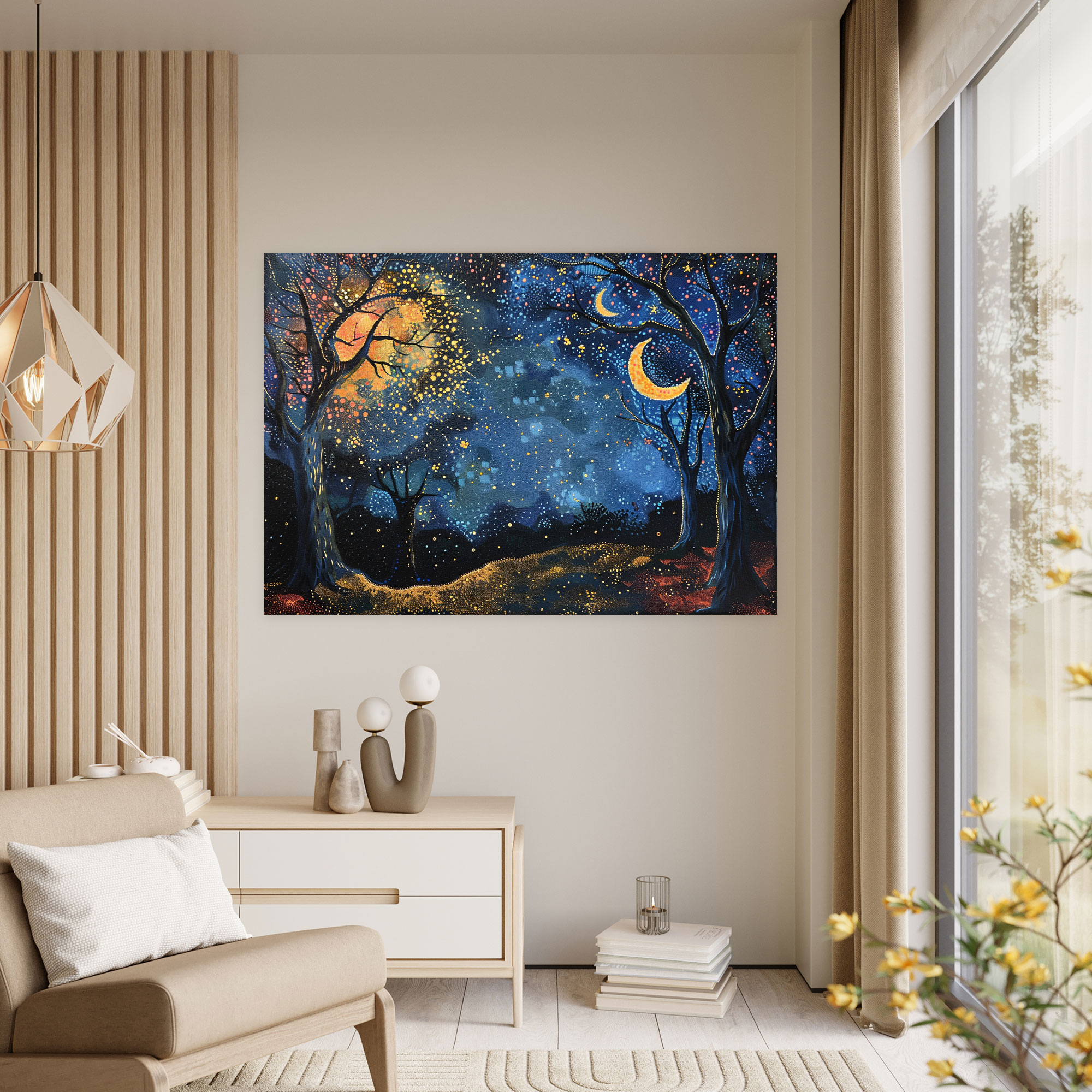 Night Sky Pointillism Wall Art - Pointillism, Wall Art, Wall Decoration, Stars