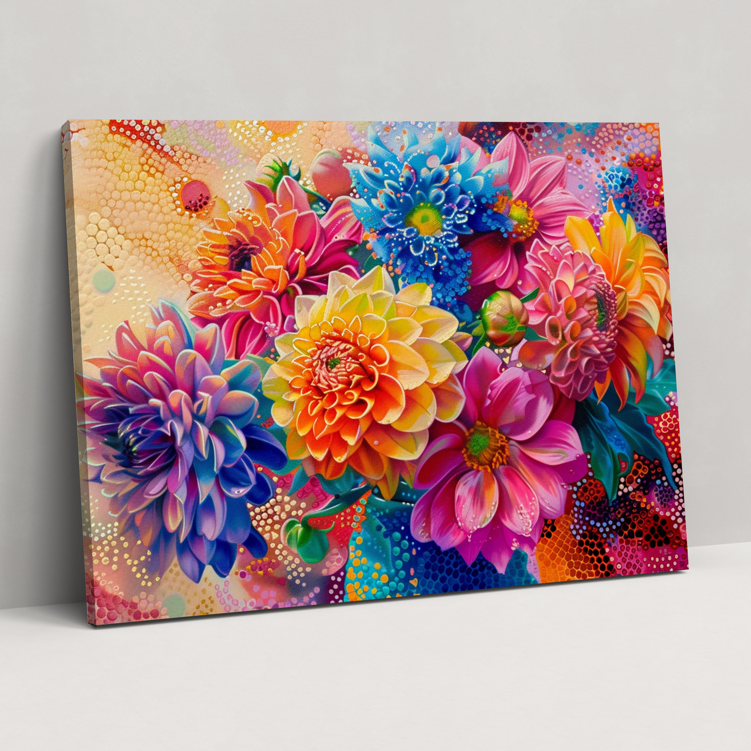 Vibrant Floral Arrangement Canvas Print - Pointillism, Canvas Print, Pointillism, Canvas Wall Art